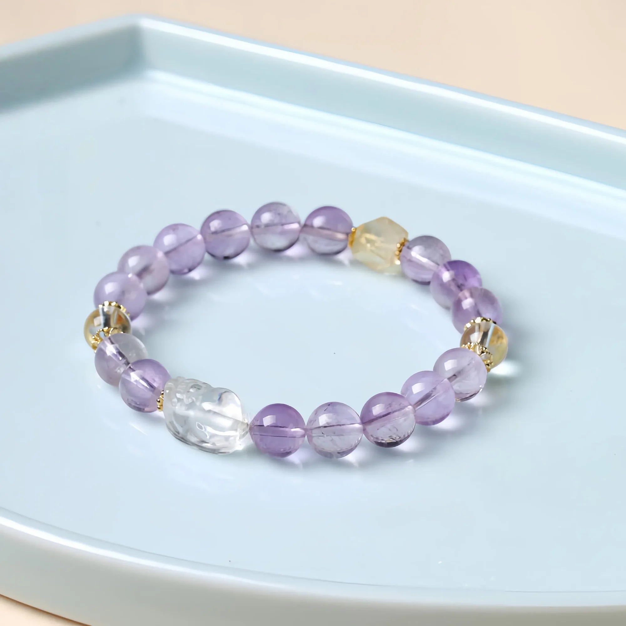 Amethyst Wealth Guardian Pixiu Bracelet with Citrine & Clear Quartz