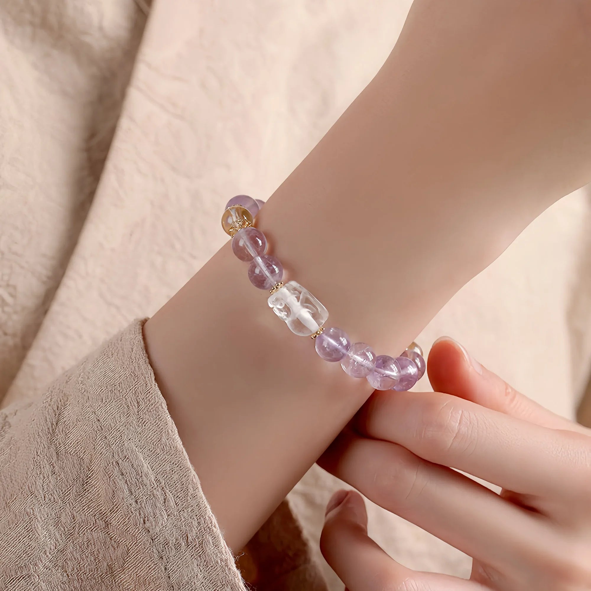 Amethyst Wealth Guardian Pixiu Bracelet with Citrine & Clear Quartz