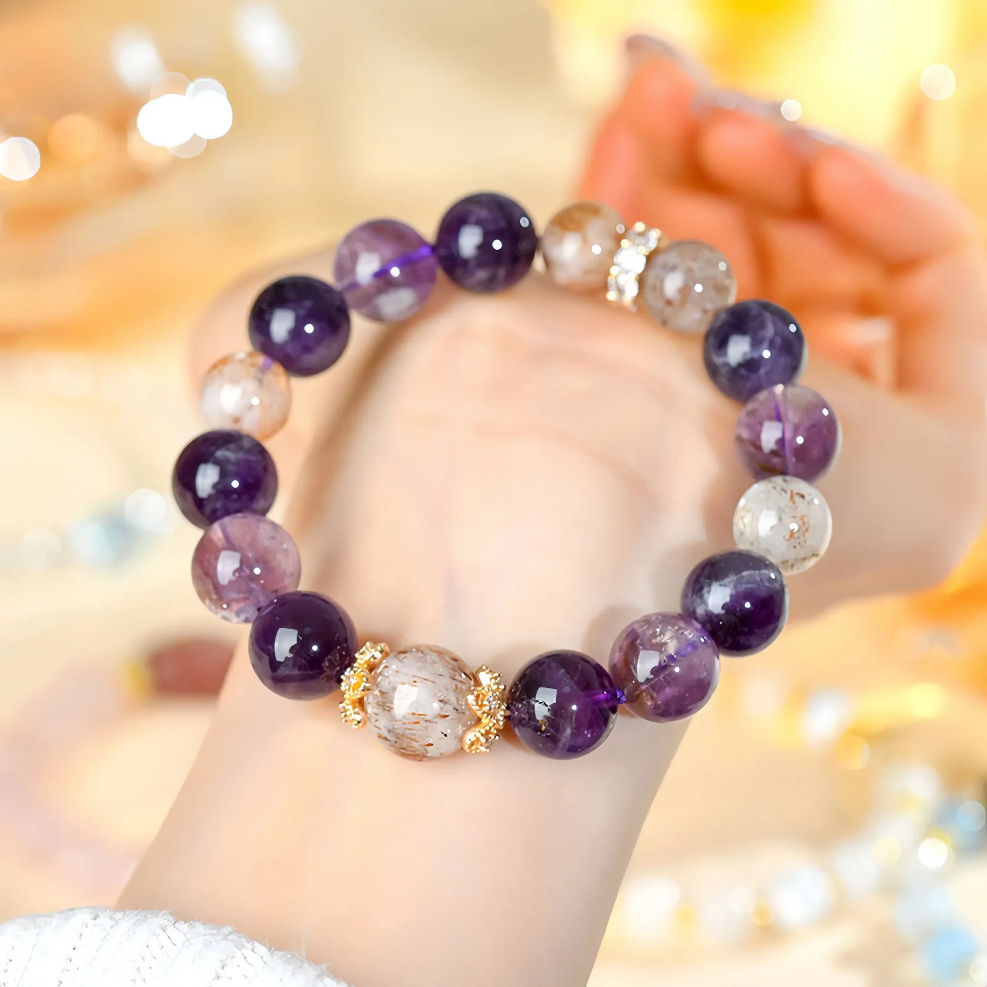 Astral Amethyst and Black Super Seven Bracelet