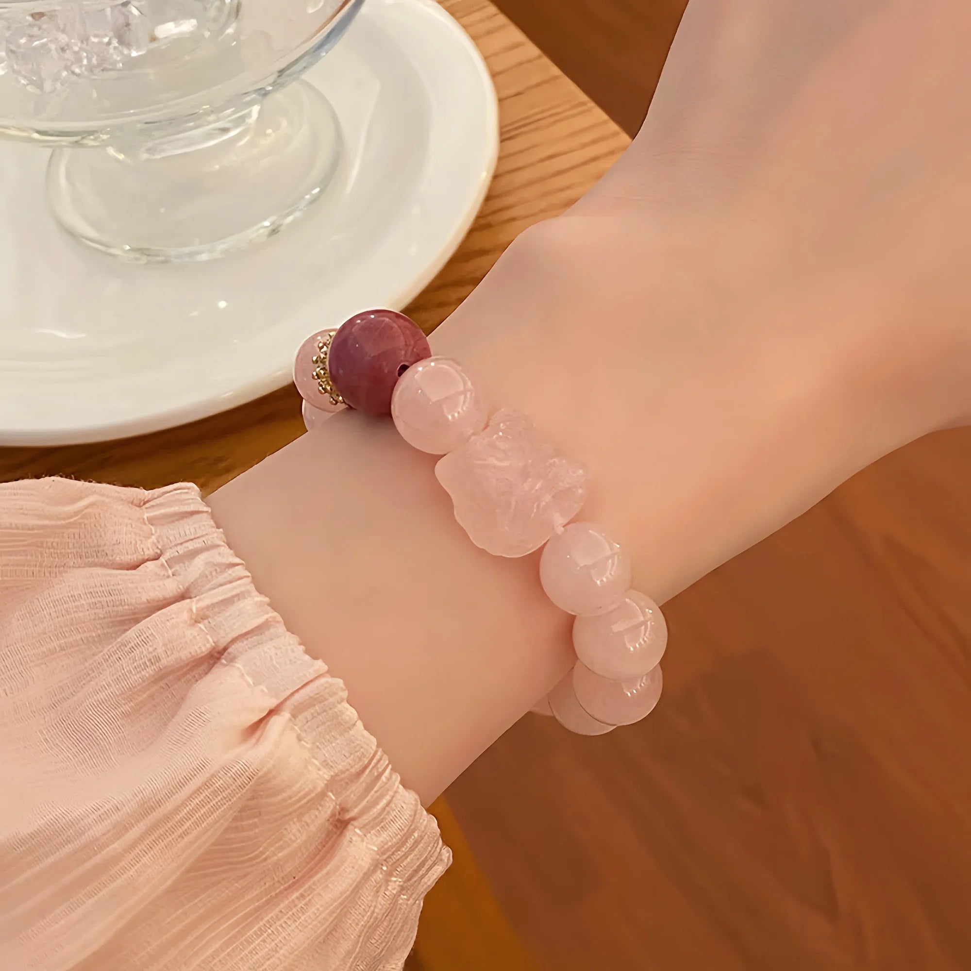 Awakening Lion Rose Quartz Bracelet