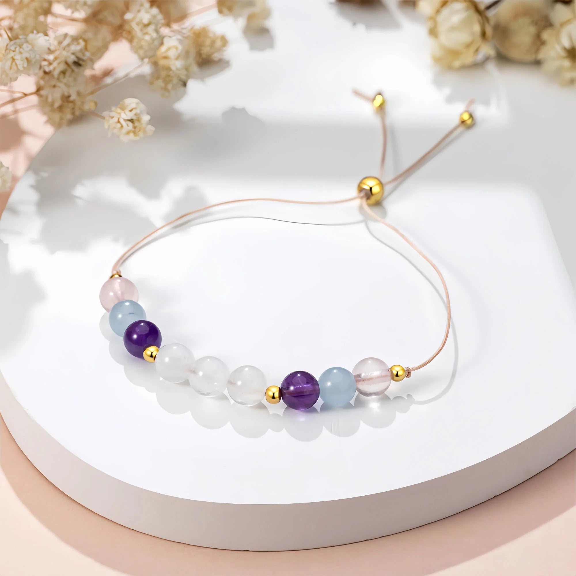Celestial Trinity Bracelet: Moonstone, Amethyst & Angel Aura Quartz
