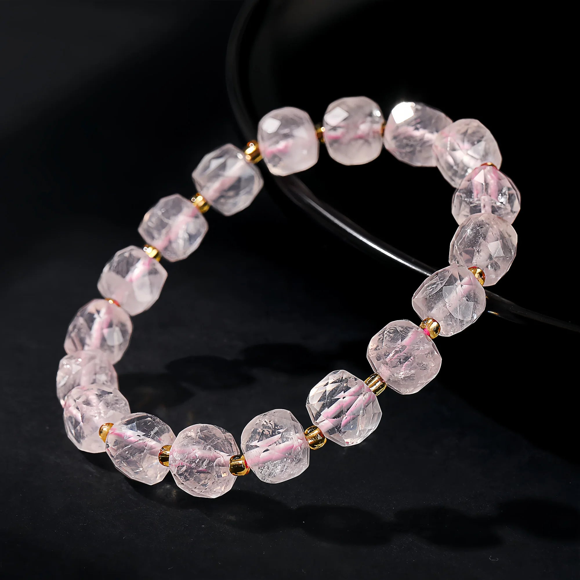 Cubic Rose Quartz Crystal Bracelet