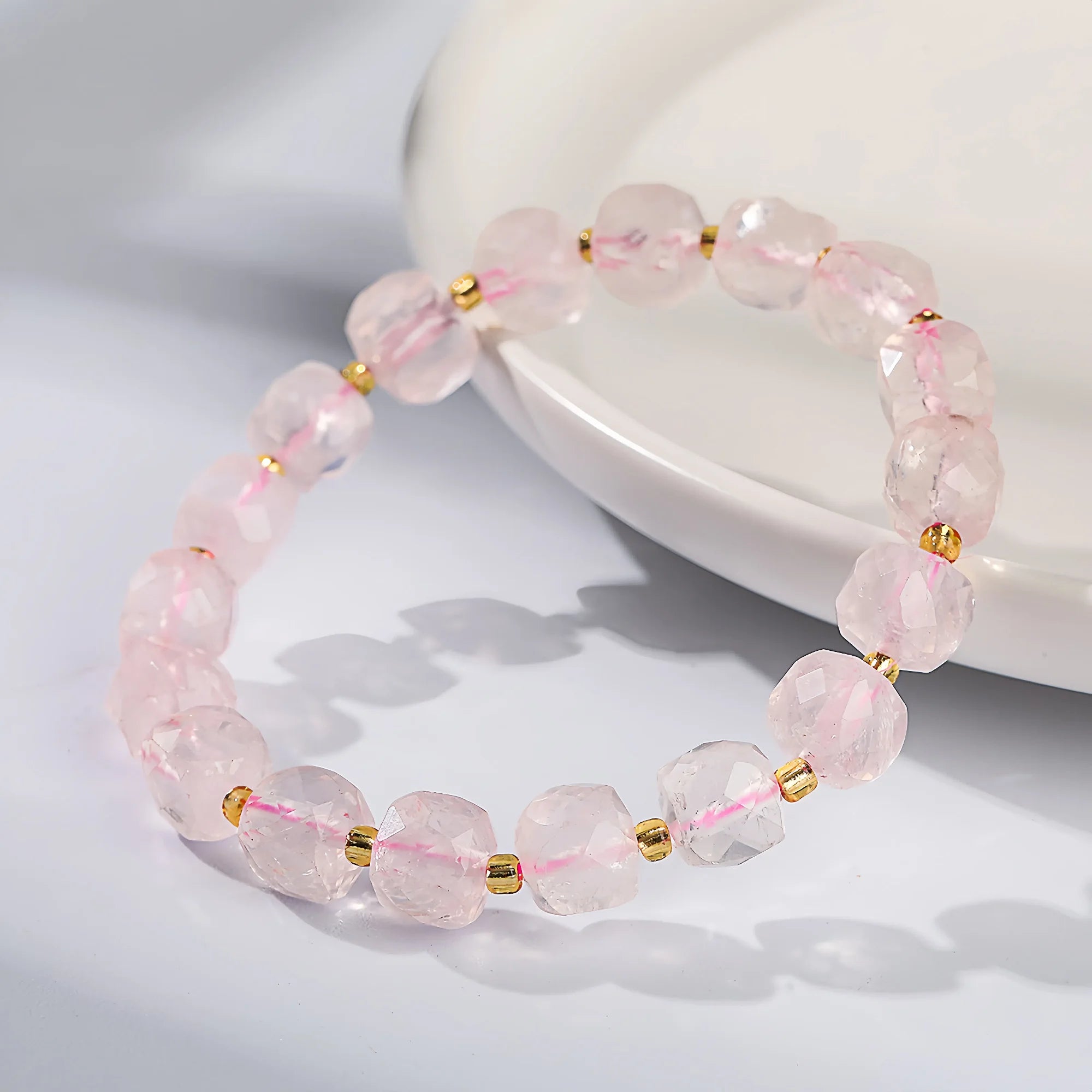 Cubic Rose Quartz Crystal Bracelet