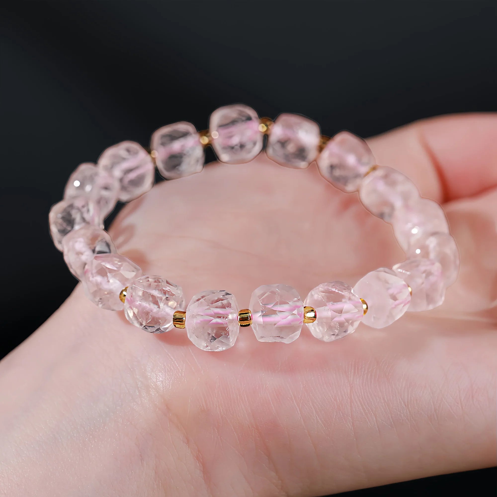 Cubic Rose Quartz Crystal Bracelet