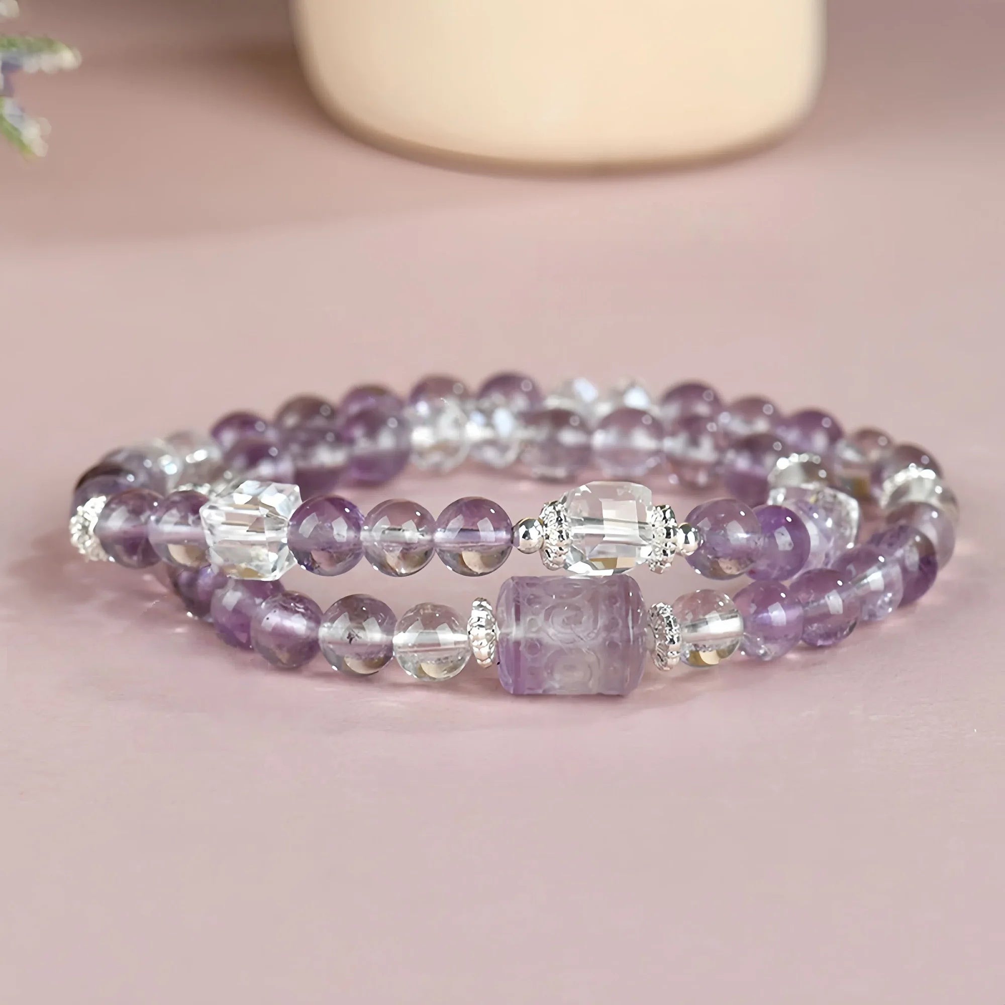 Double Helix Amethyst & Crystal Bracelet