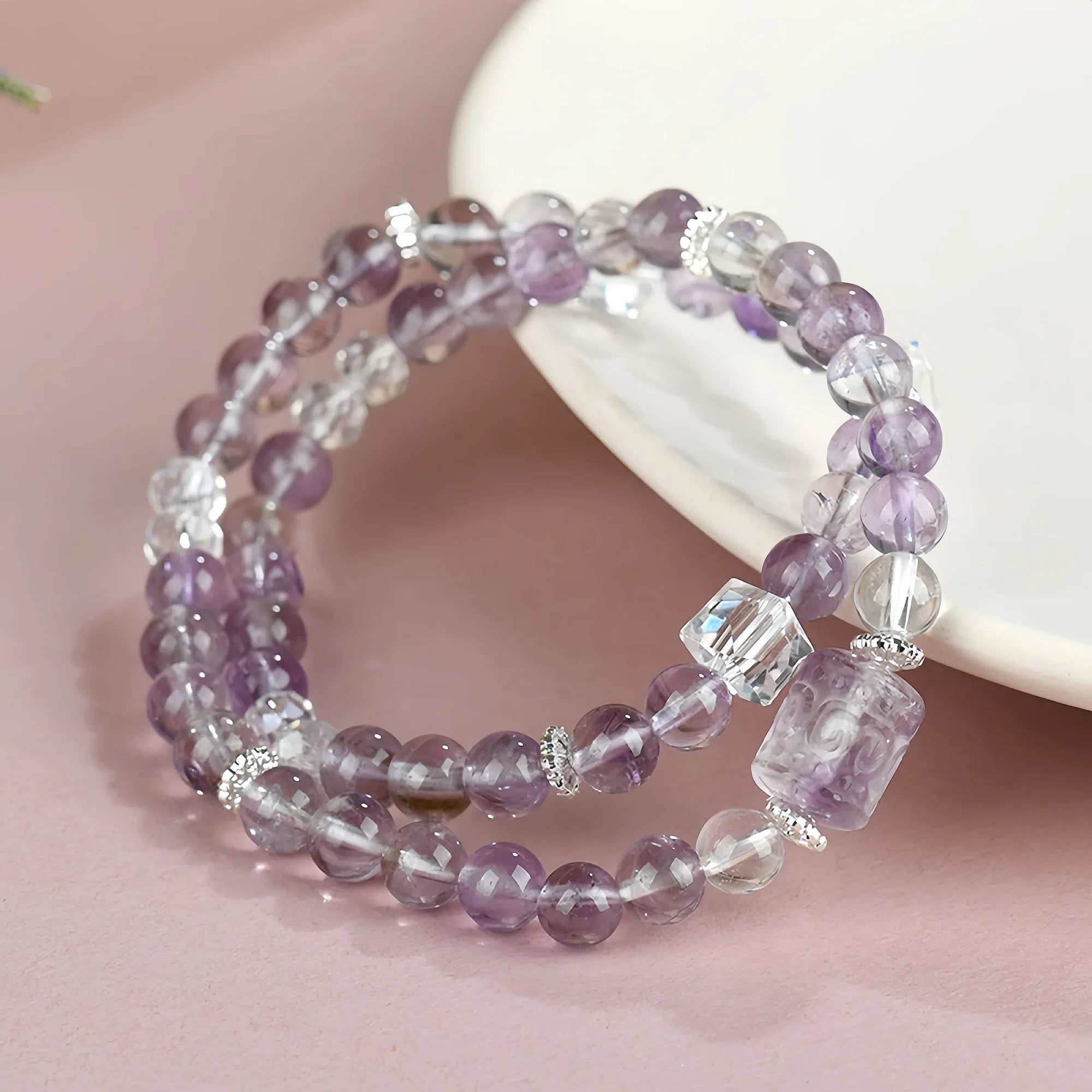 Double Helix Amethyst & Crystal Bracelet