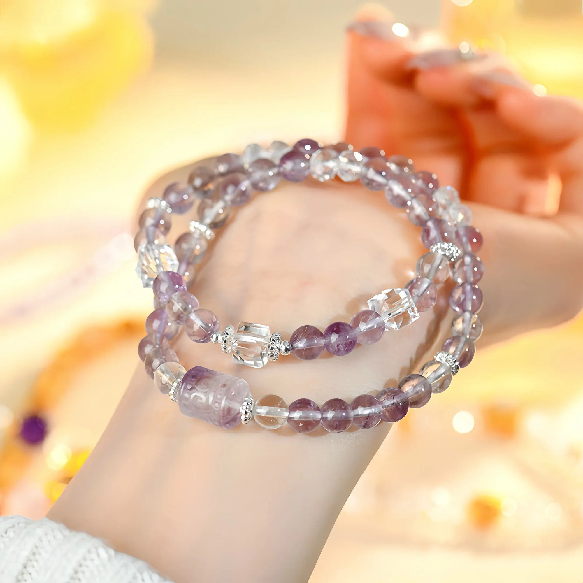 Double Helix Amethyst & Crystal Bracelet