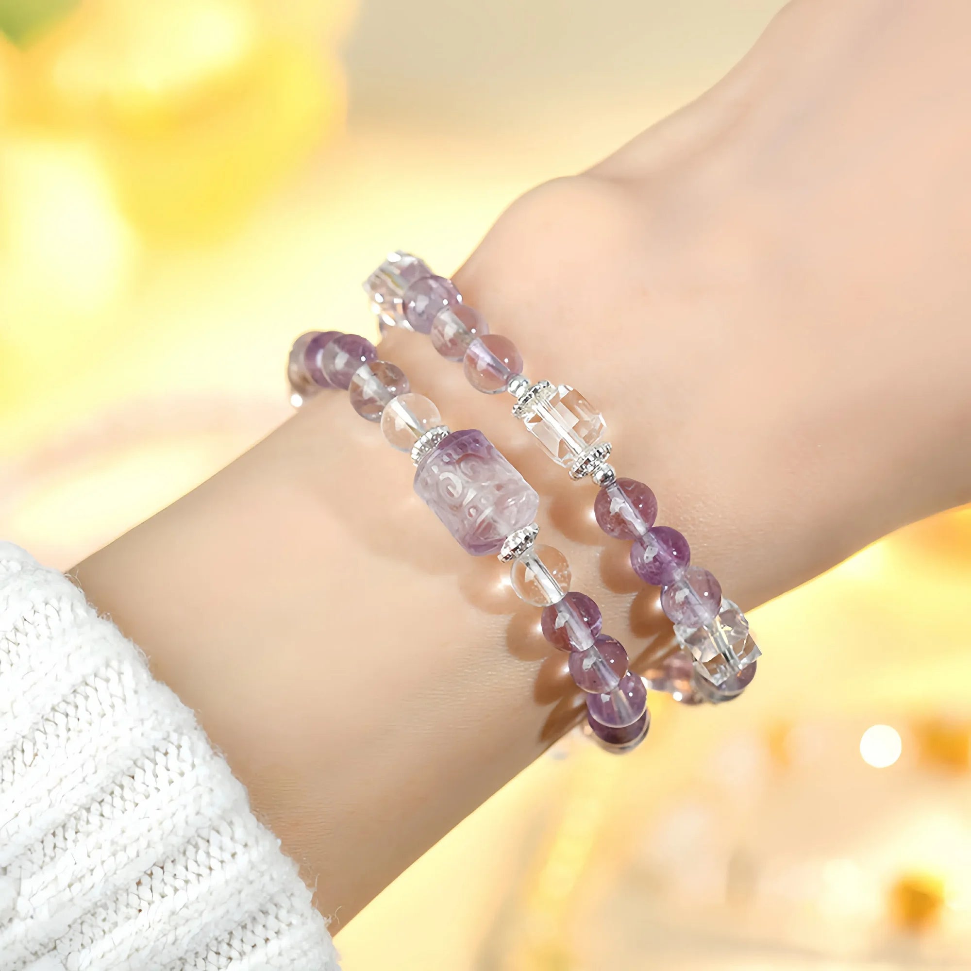 Double Helix Amethyst & Crystal Bracelet