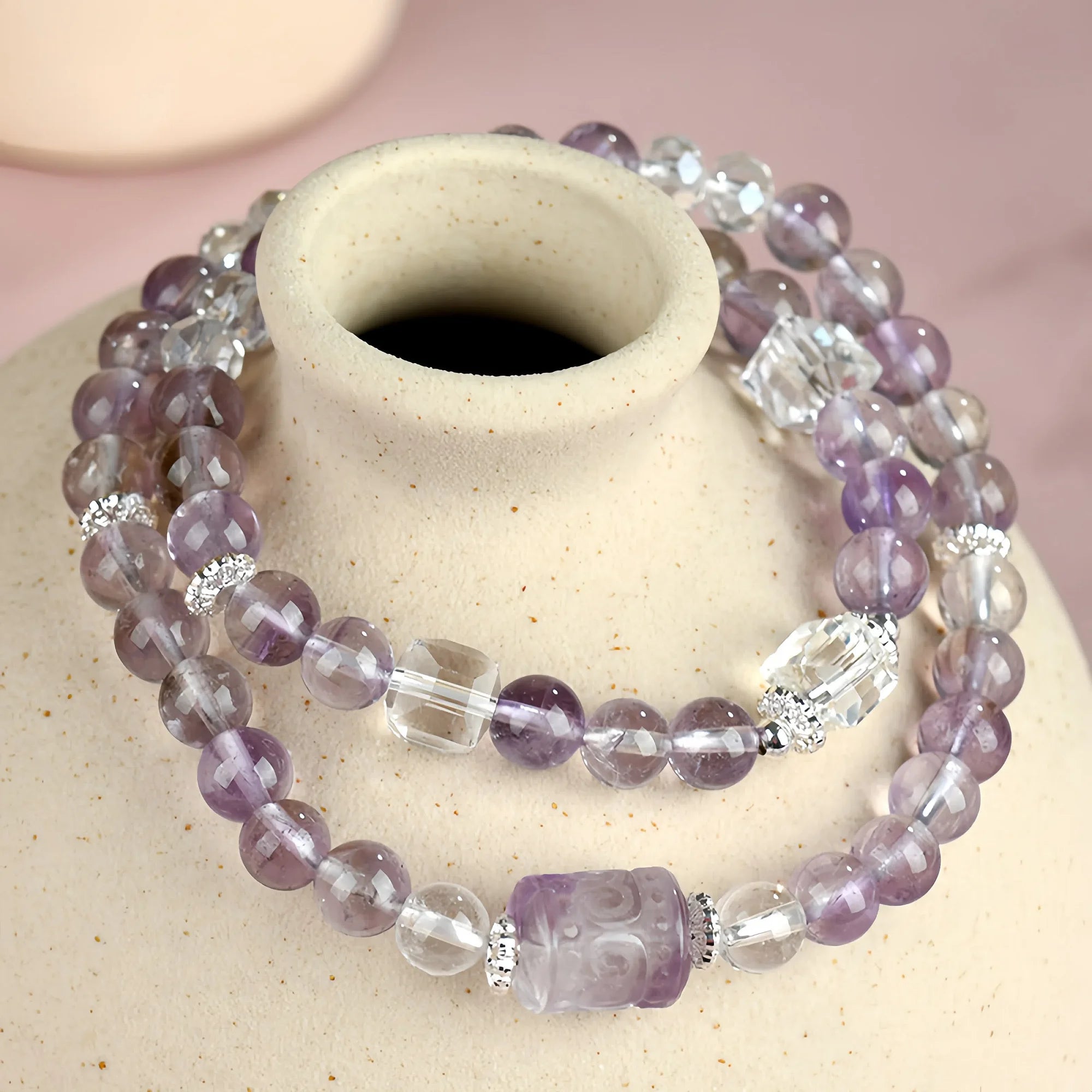 Double Helix Amethyst & Crystal Bracelet