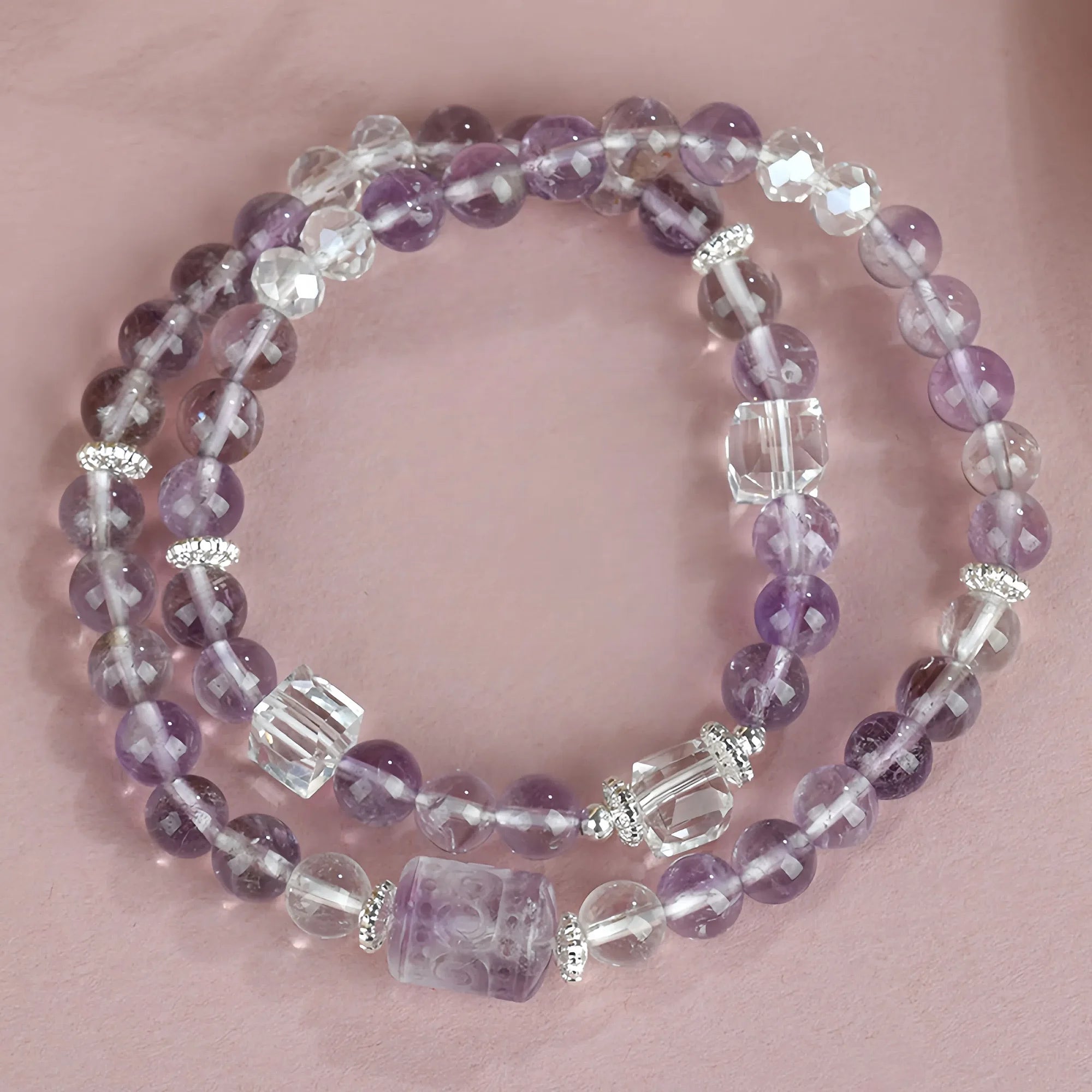 Double Helix Amethyst & Crystal Bracelet