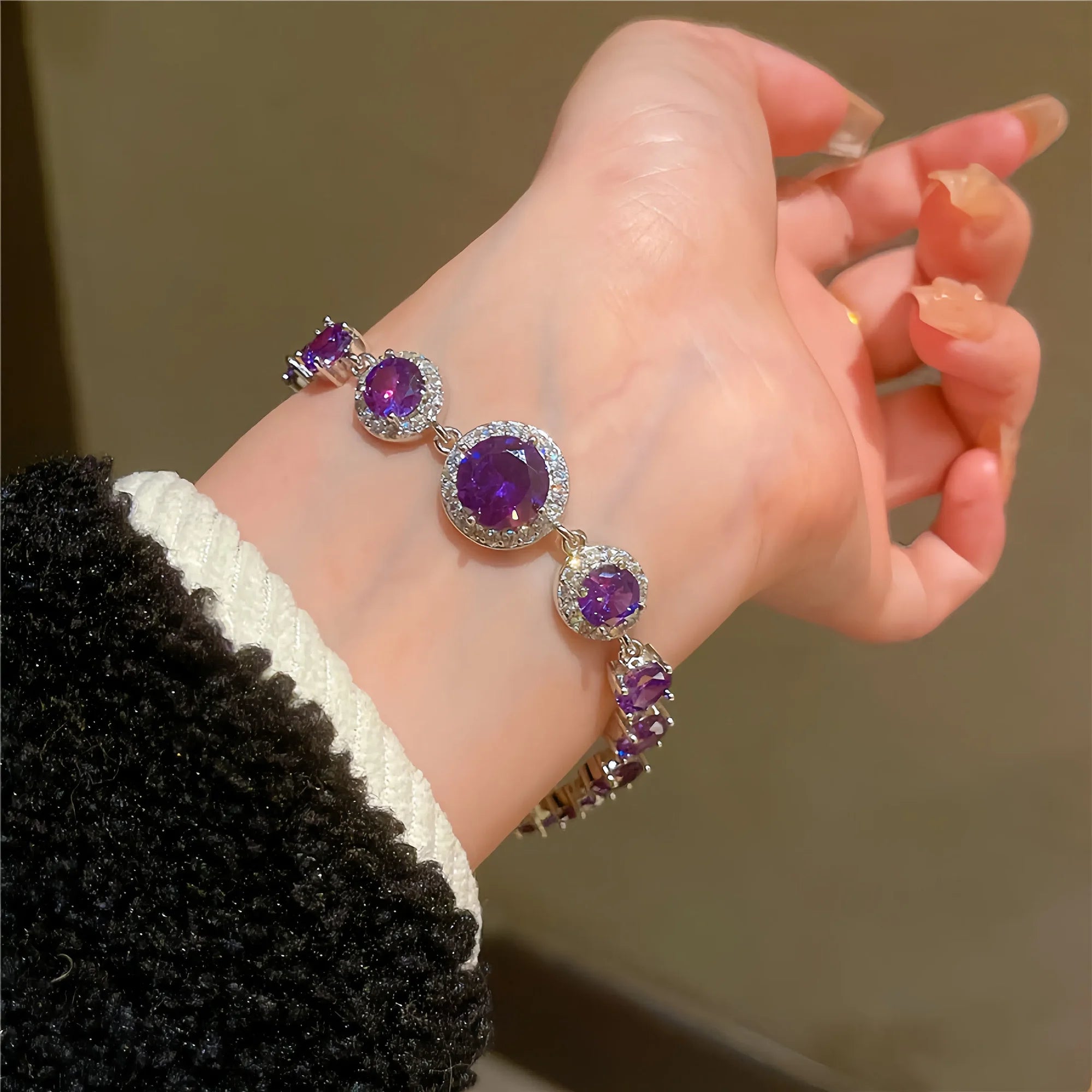 Empath's Amethyst Halo Bracelet in Sterling Silver