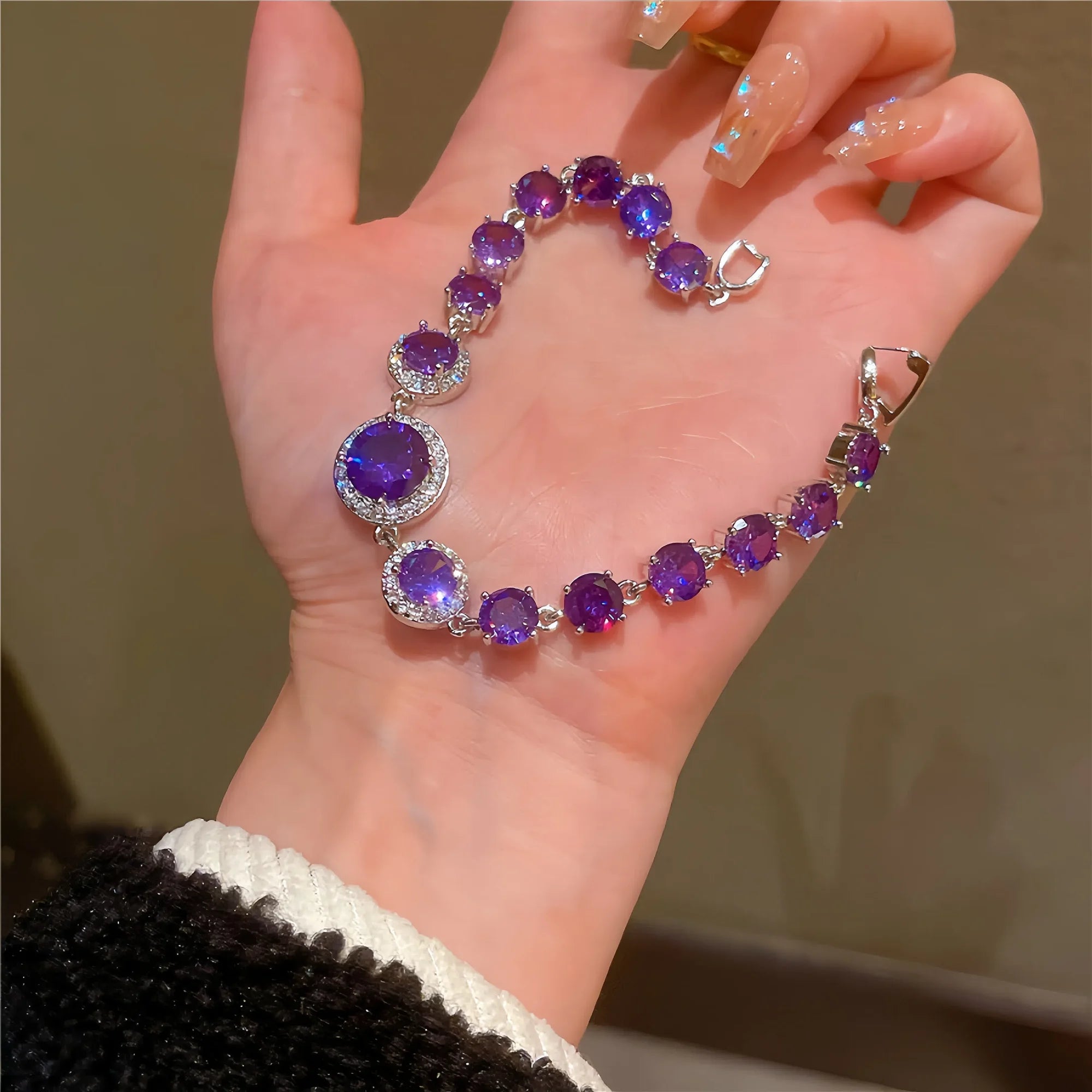 Empath's Amethyst Halo Bracelet in Sterling Silver
