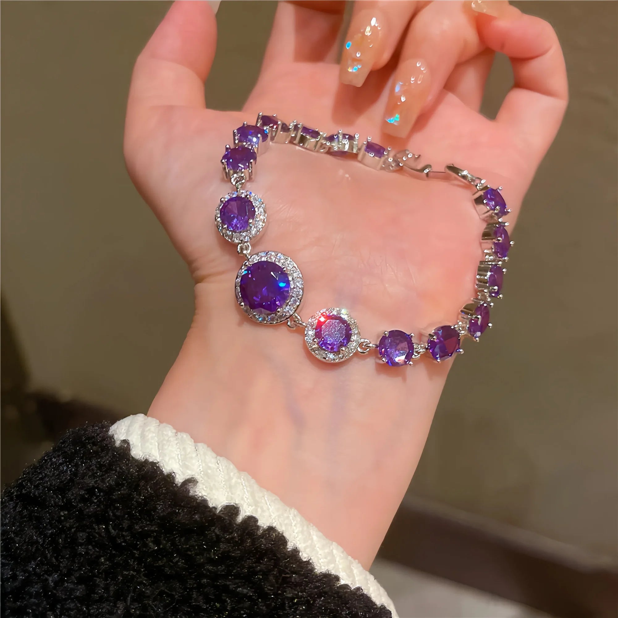 Empath's Amethyst Halo Bracelet in Sterling Silver