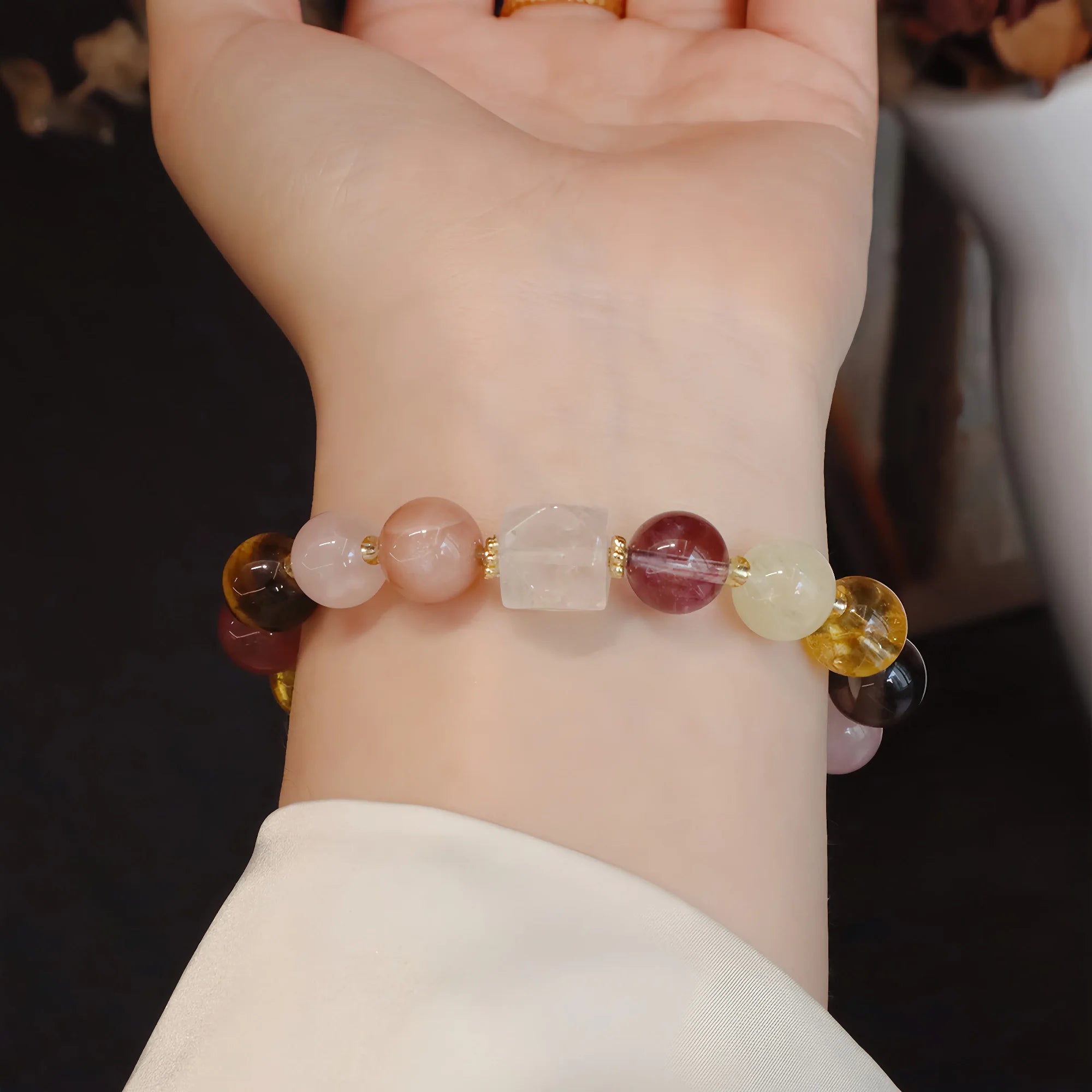 Floral Abundance Multigem Rose Quartz & Tiger's Eye Bracelet