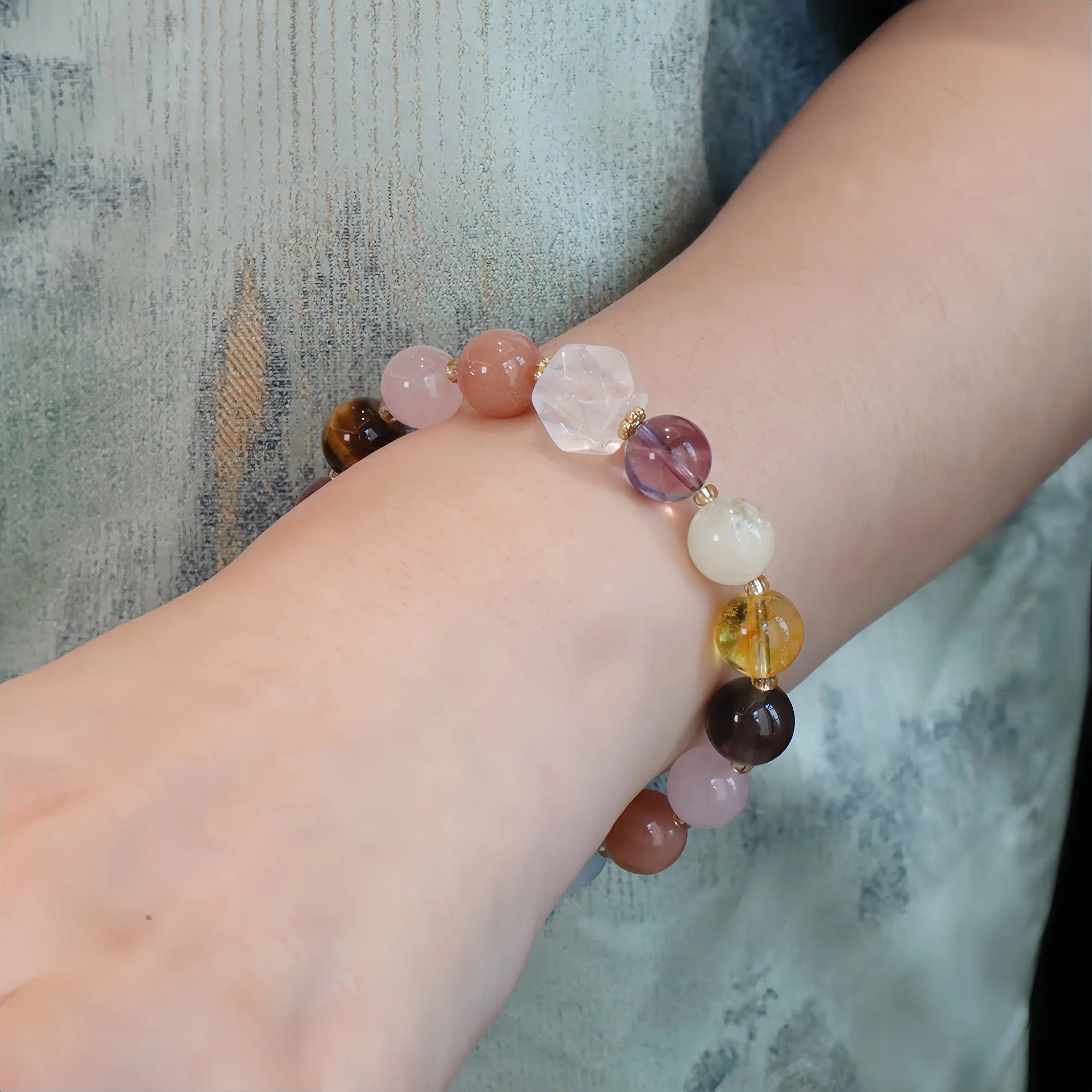 Floral Abundance Multigem Rose Quartz & Tiger's Eye Bracelet