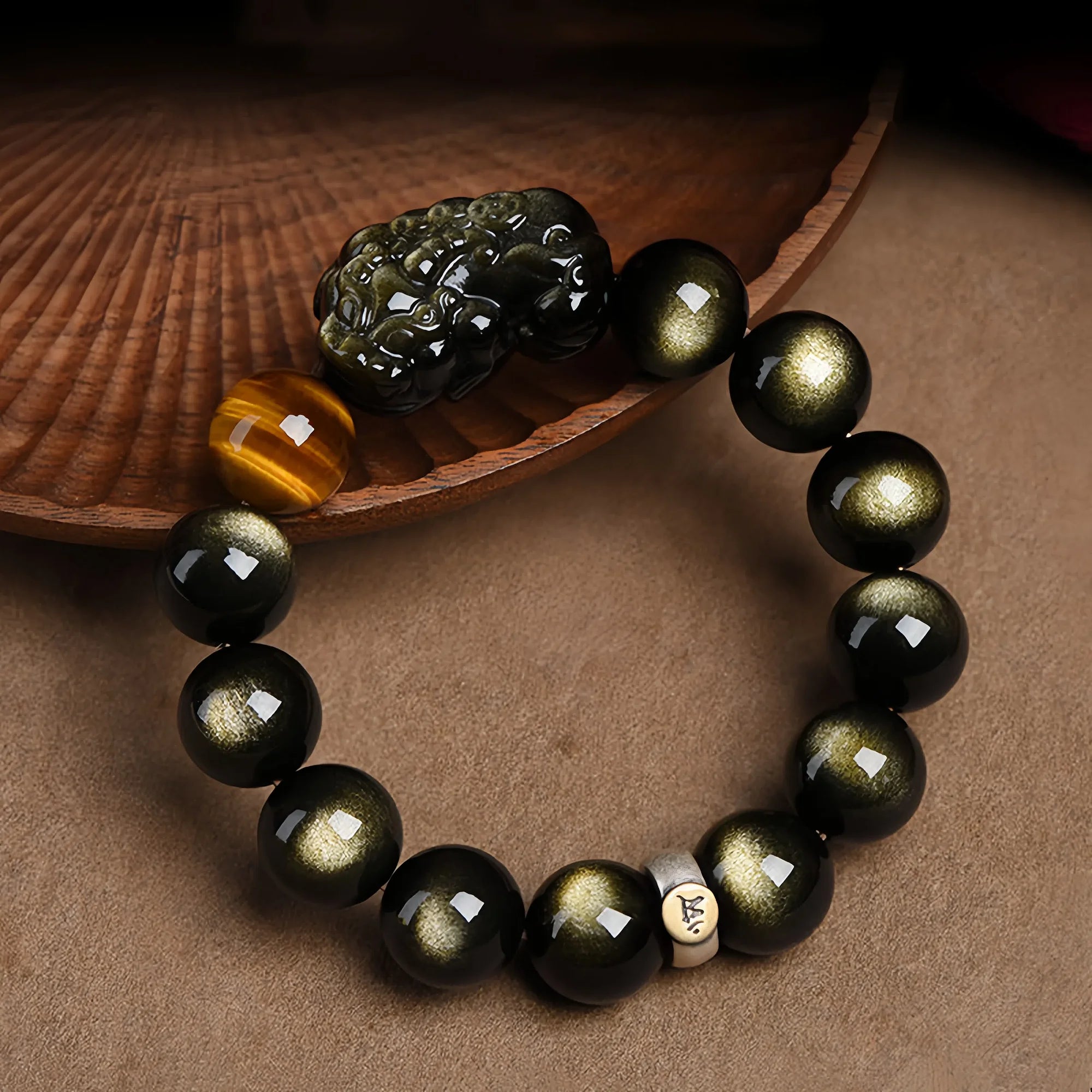 Golden Sheen Obsidian Pixiu Bracelet