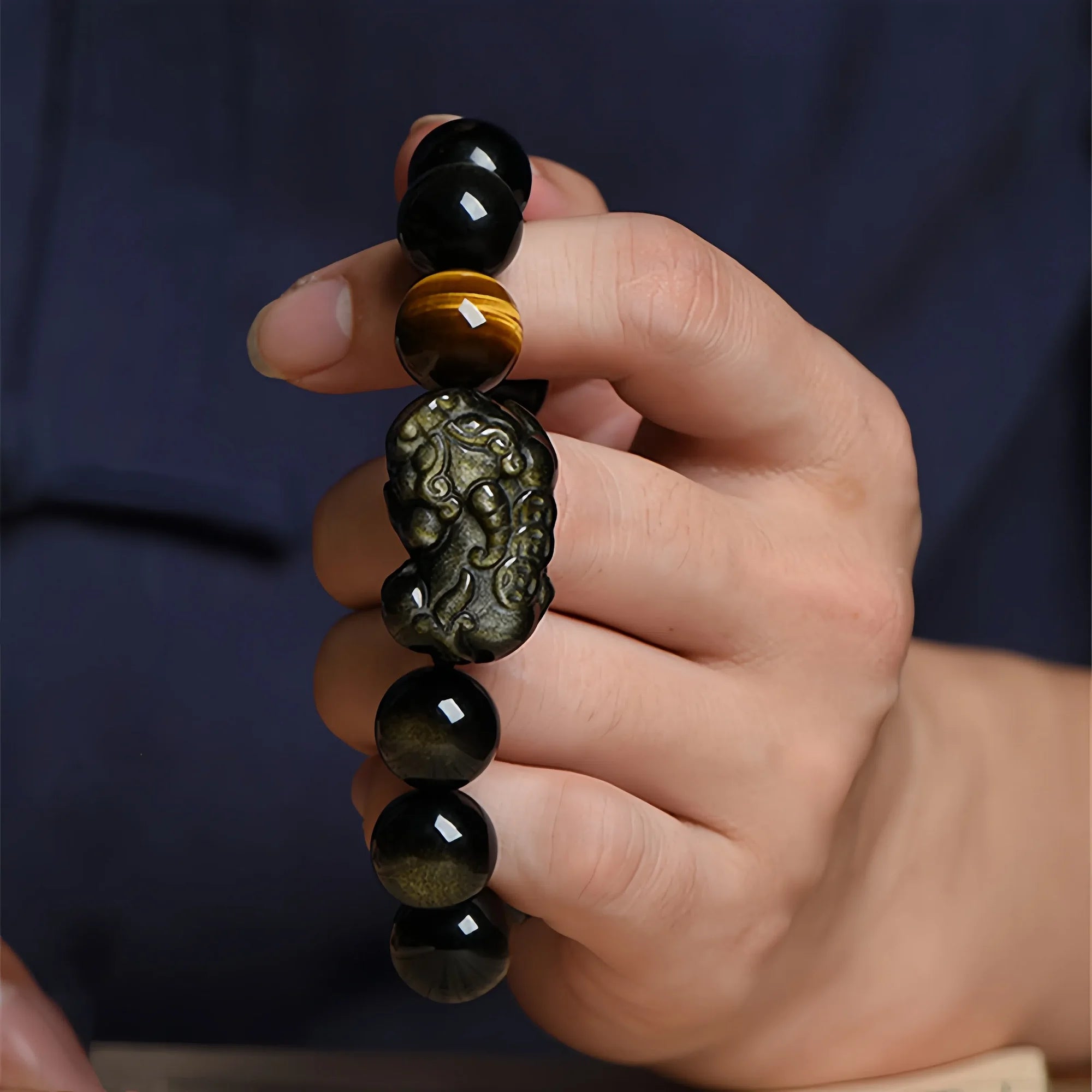 Golden Sheen Obsidian Pixiu Bracelet