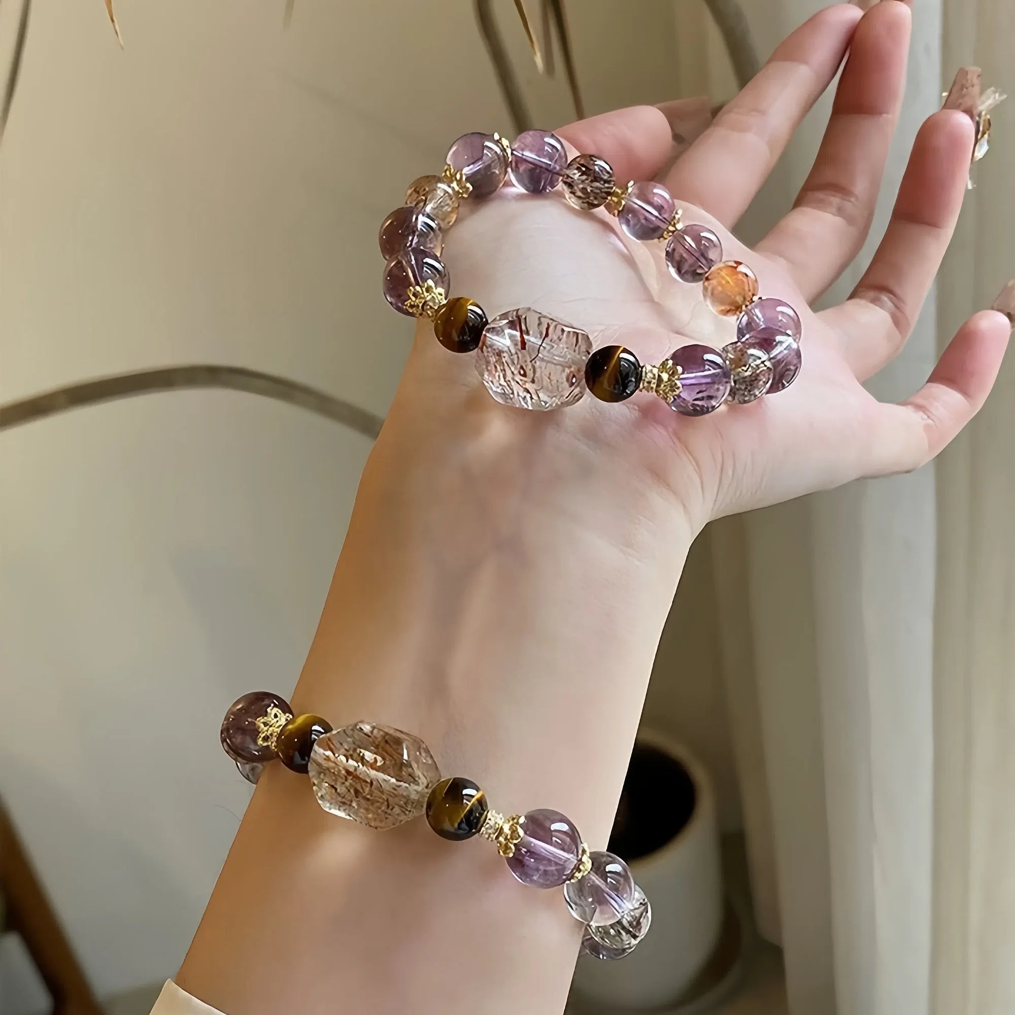 Grounding Triad Obsidian Super Seven Tiger's Eye Crystal Bracelet