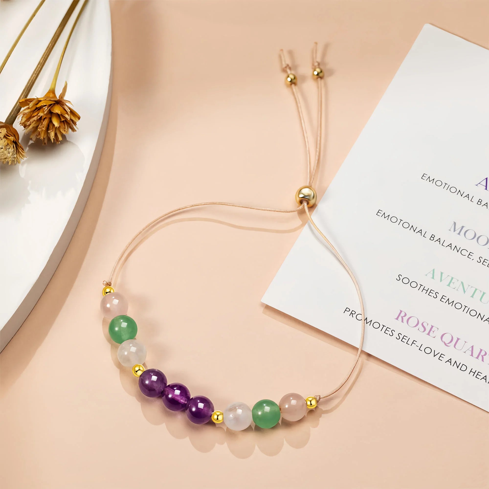 Harmonic Bloom Quartet Bracelet: Rose Quartz, Aventurine, Moonstone & Amethyst