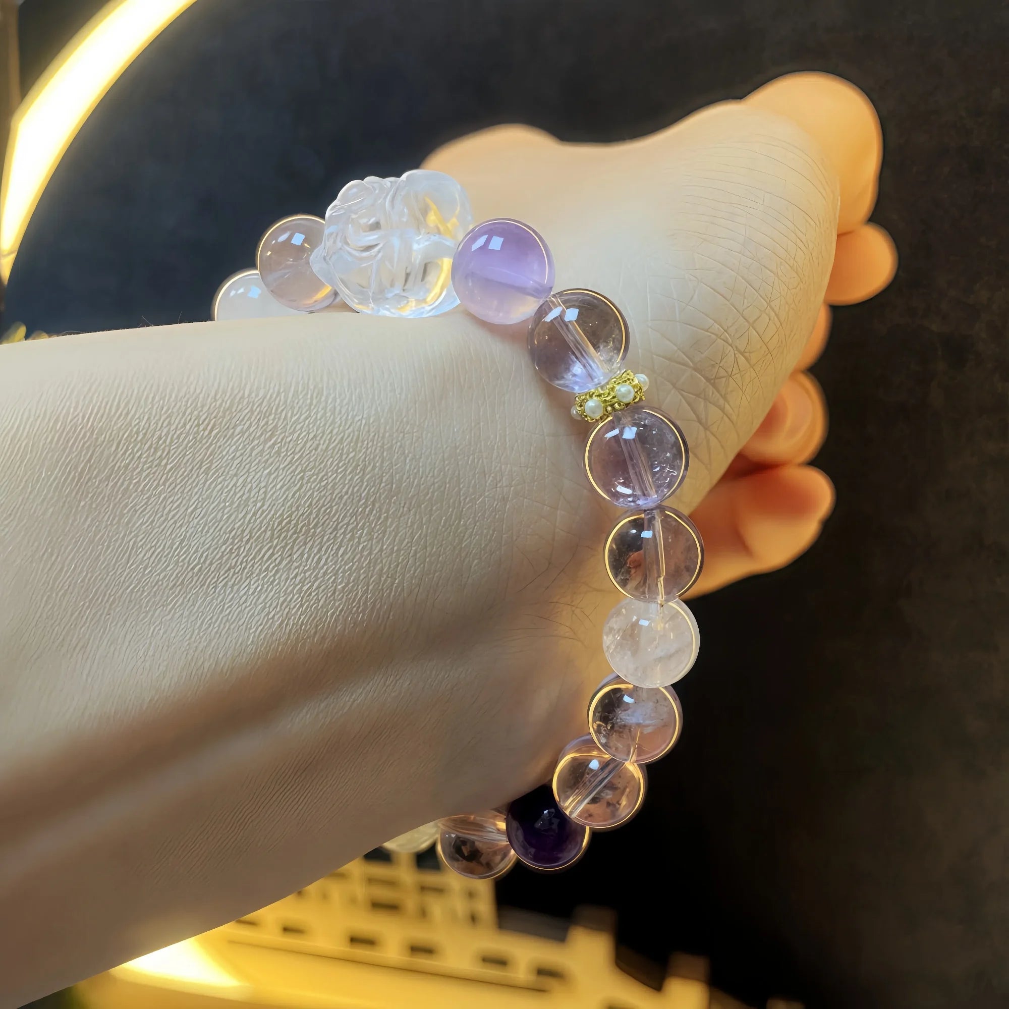 Harmonic Fortune Amethyst & Rose Quartz Bracelet with Pixiu