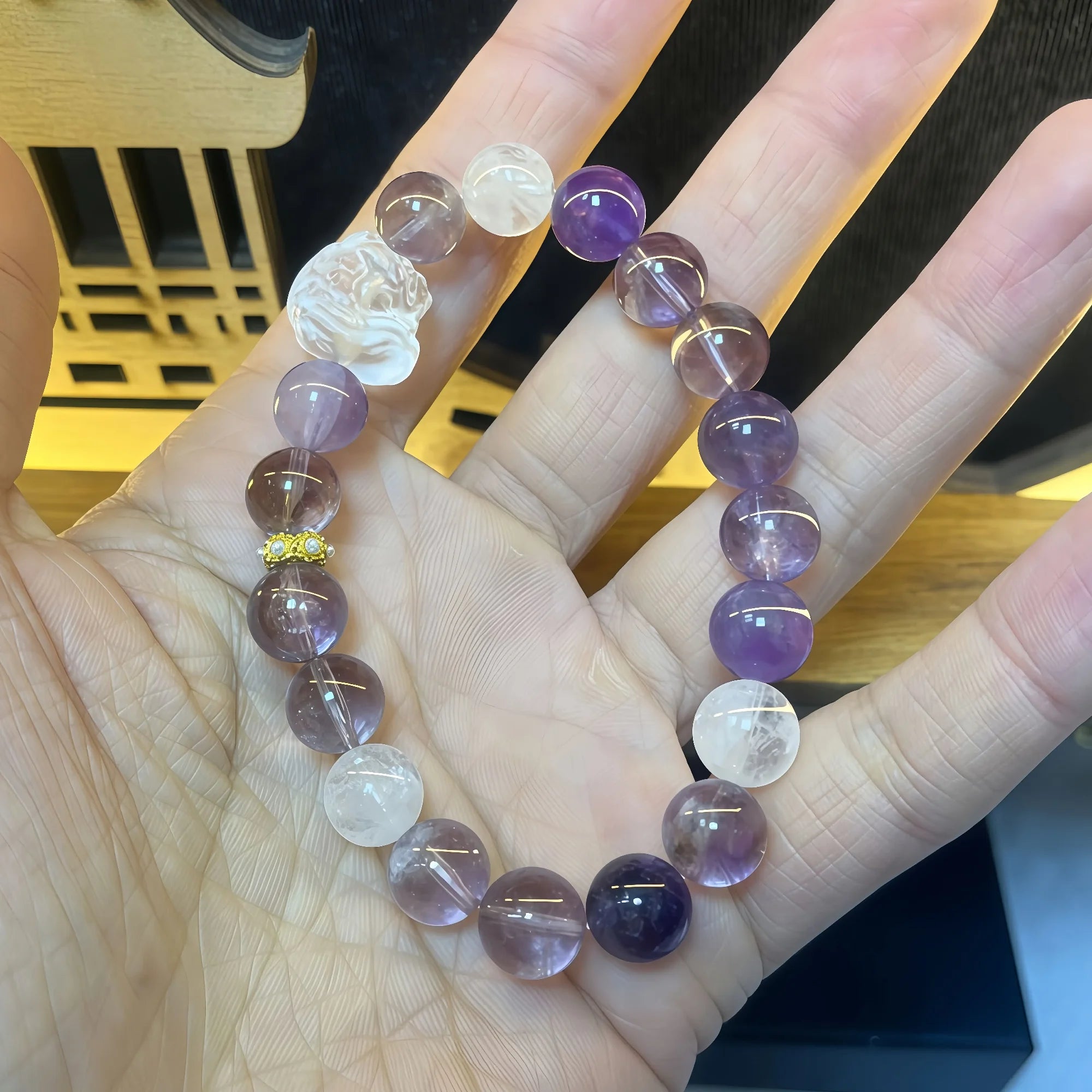 Harmonic Fortune Amethyst & Rose Quartz Bracelet with Pixiu