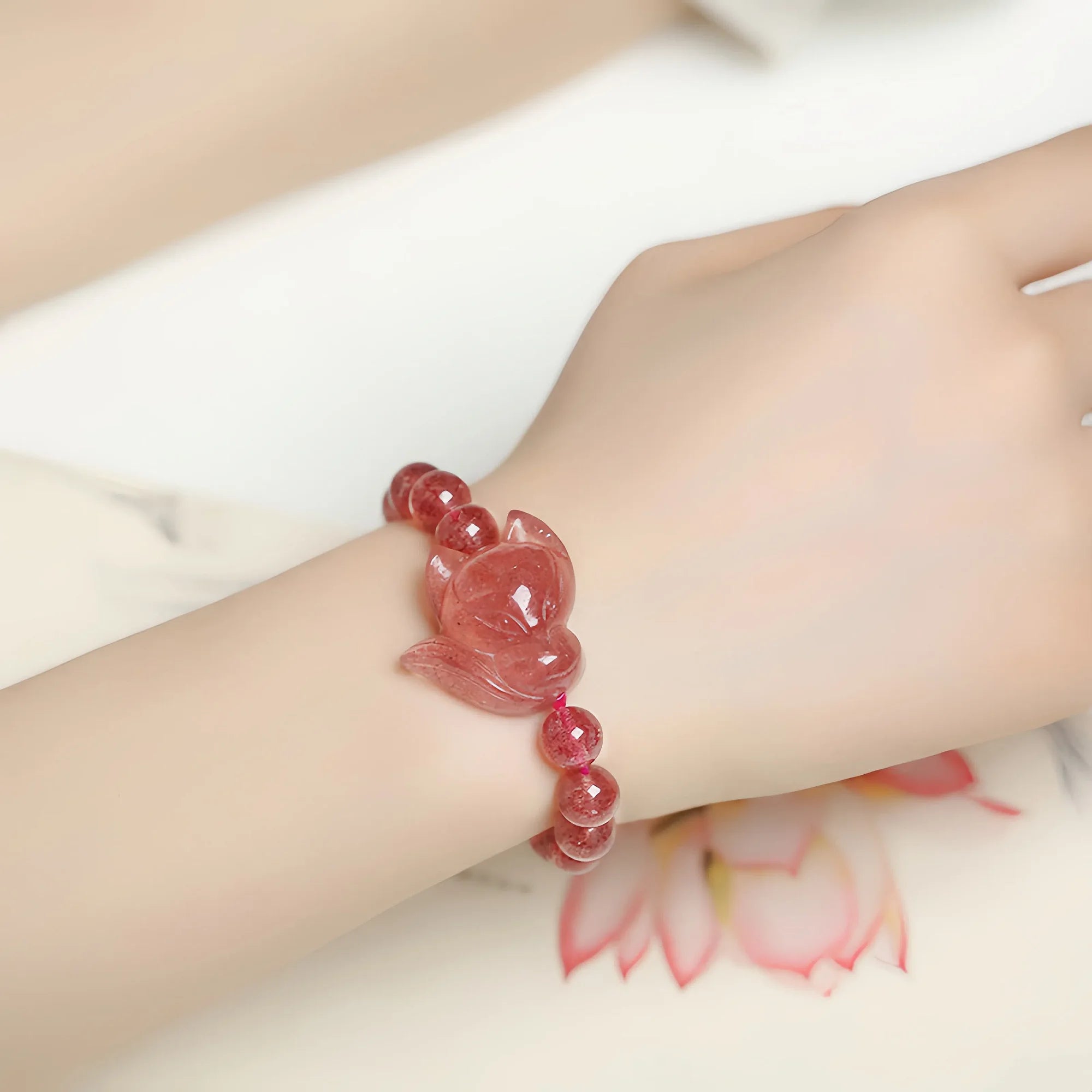 Heart Harmony Strawberry Quartz Fox Bracelet