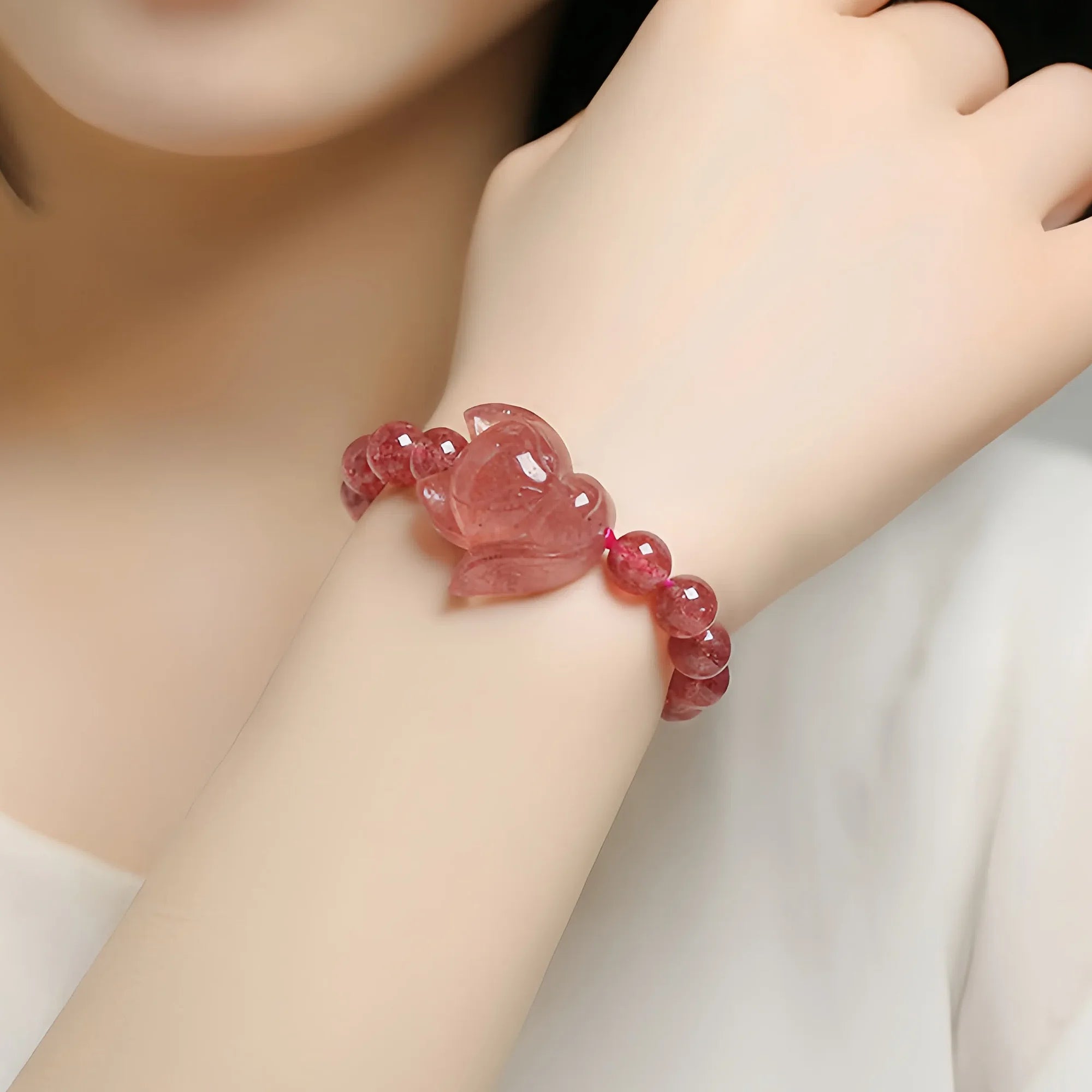 Heart Harmony Strawberry Quartz Fox Bracelet