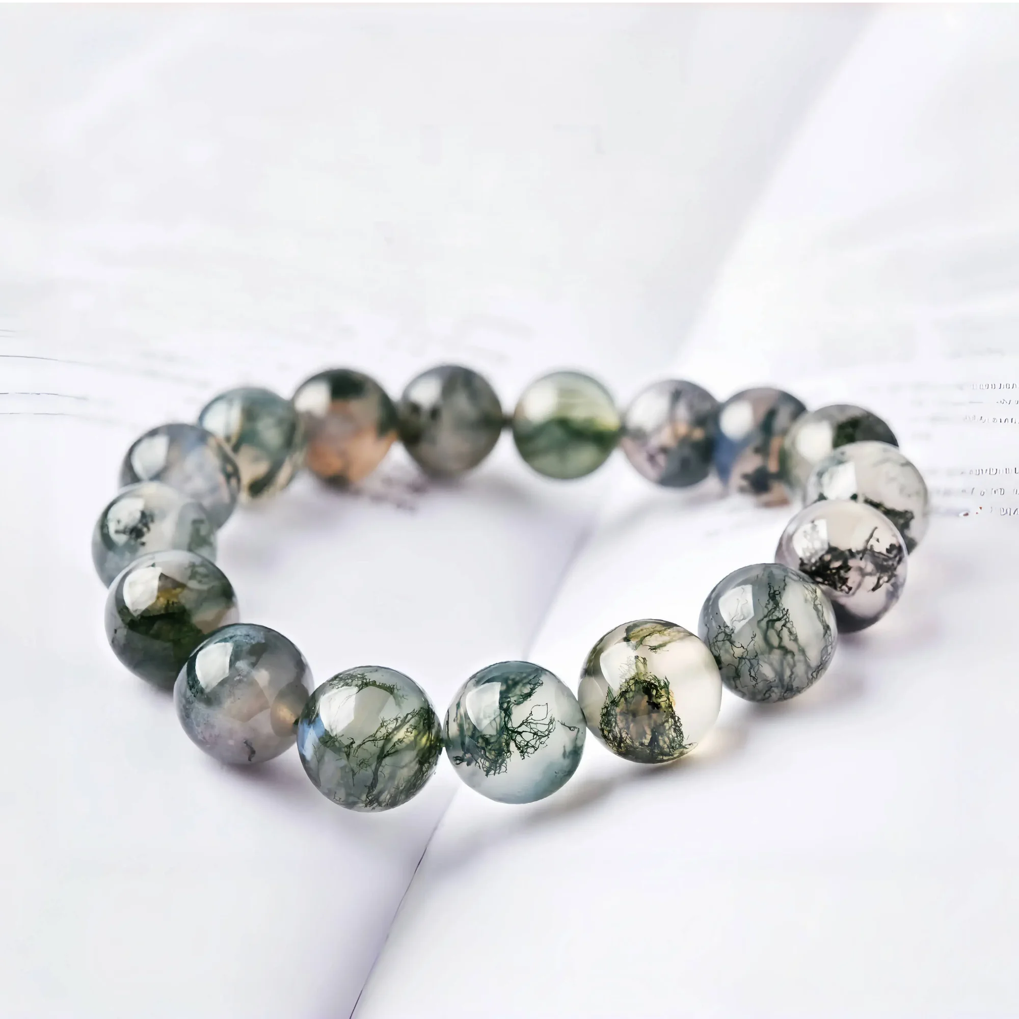 Icy Moss Agate 8mm Bead Bracelet