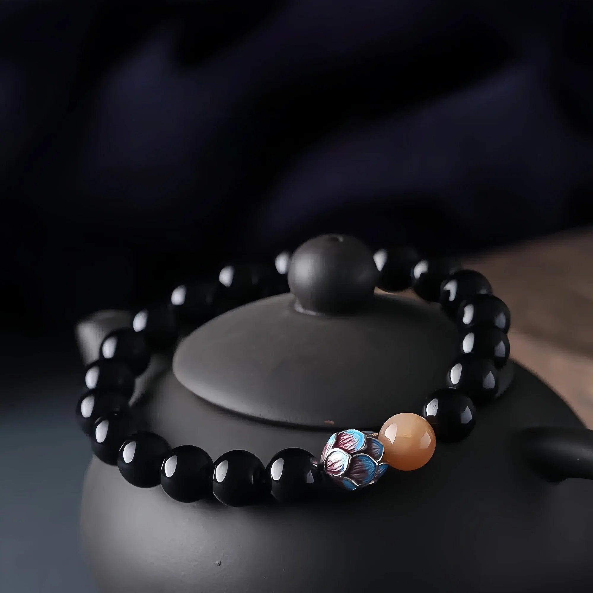 Lotus Enlightenment Obsidian Bracelet