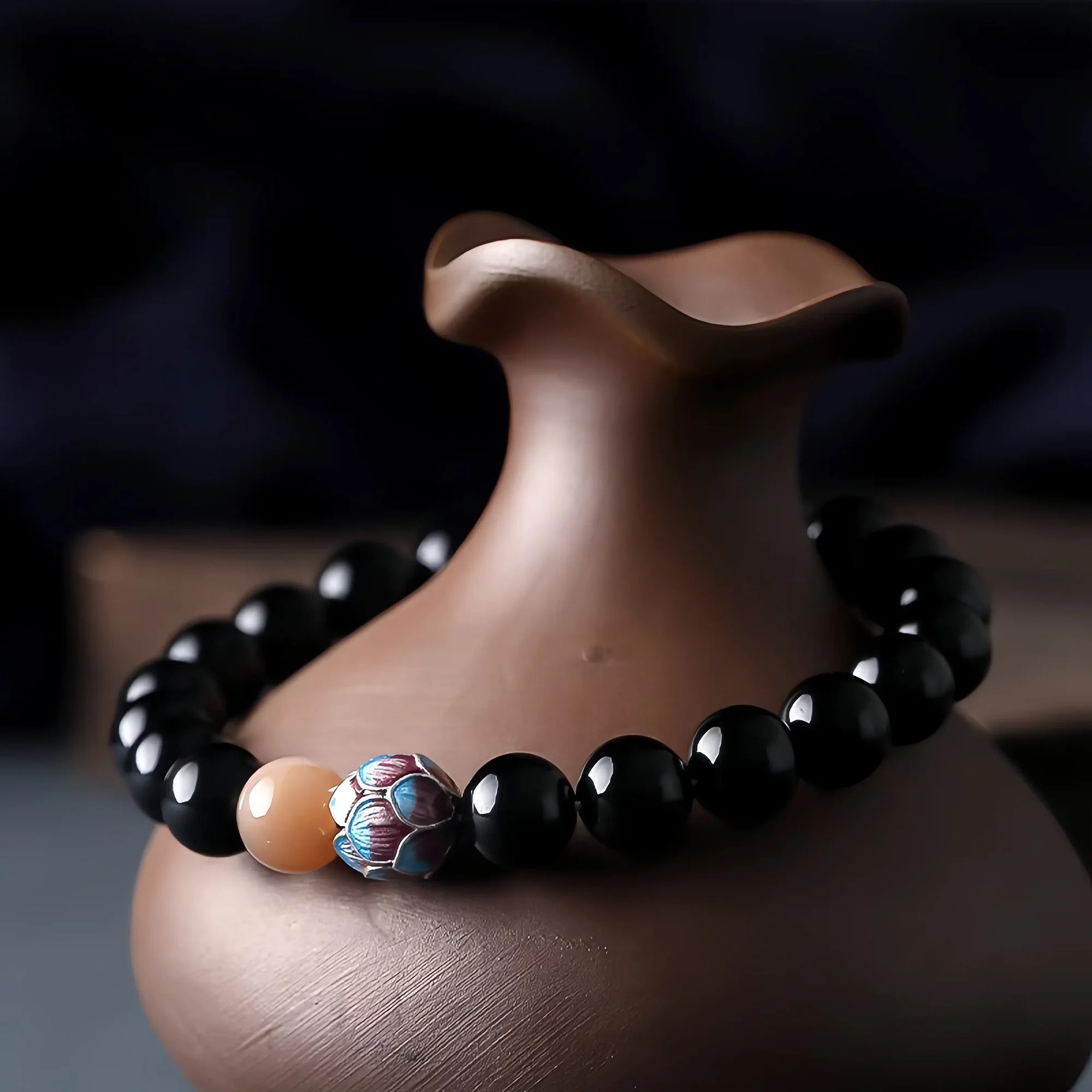 Lotus Enlightenment Obsidian Bracelet