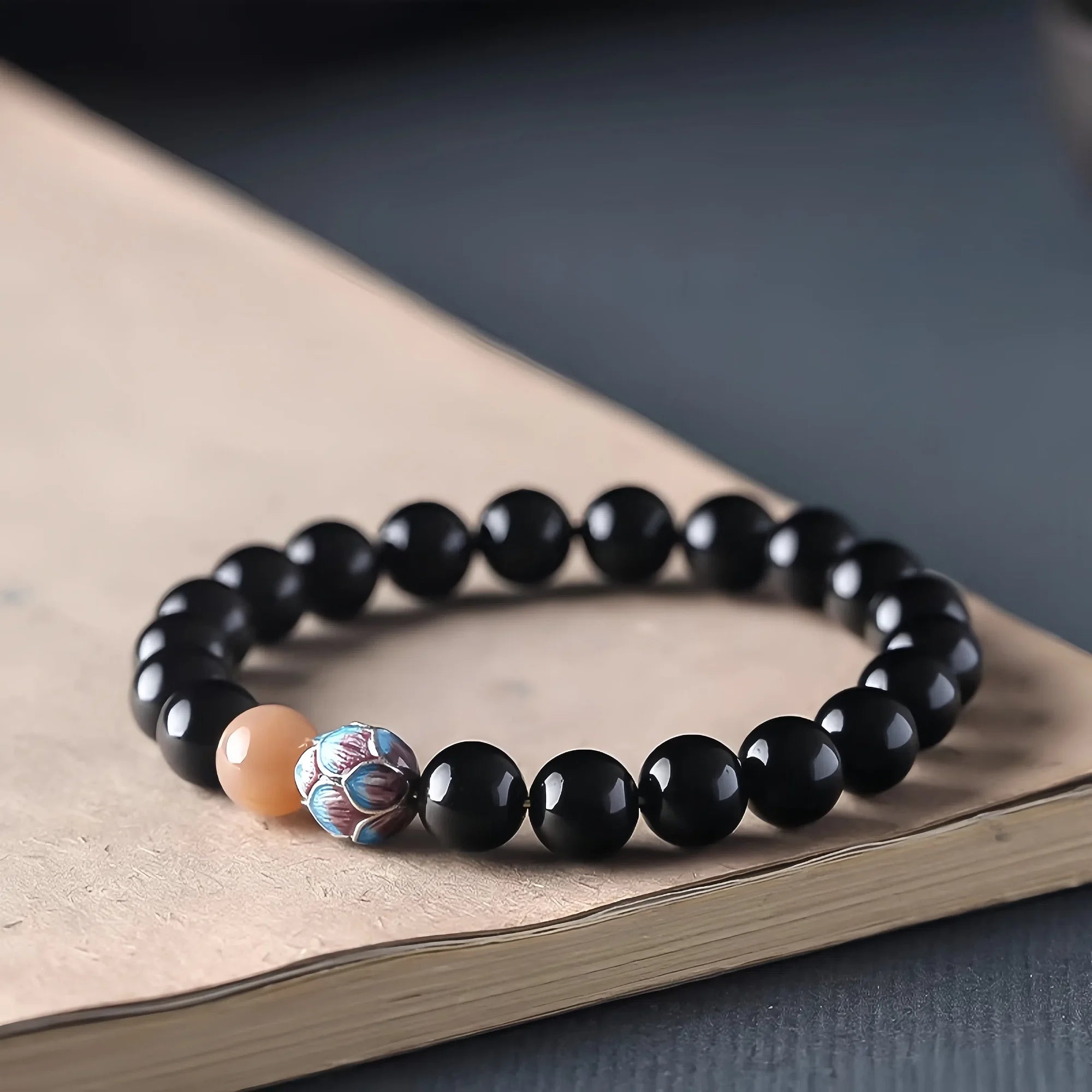 Lotus Enlightenment Obsidian Bracelet