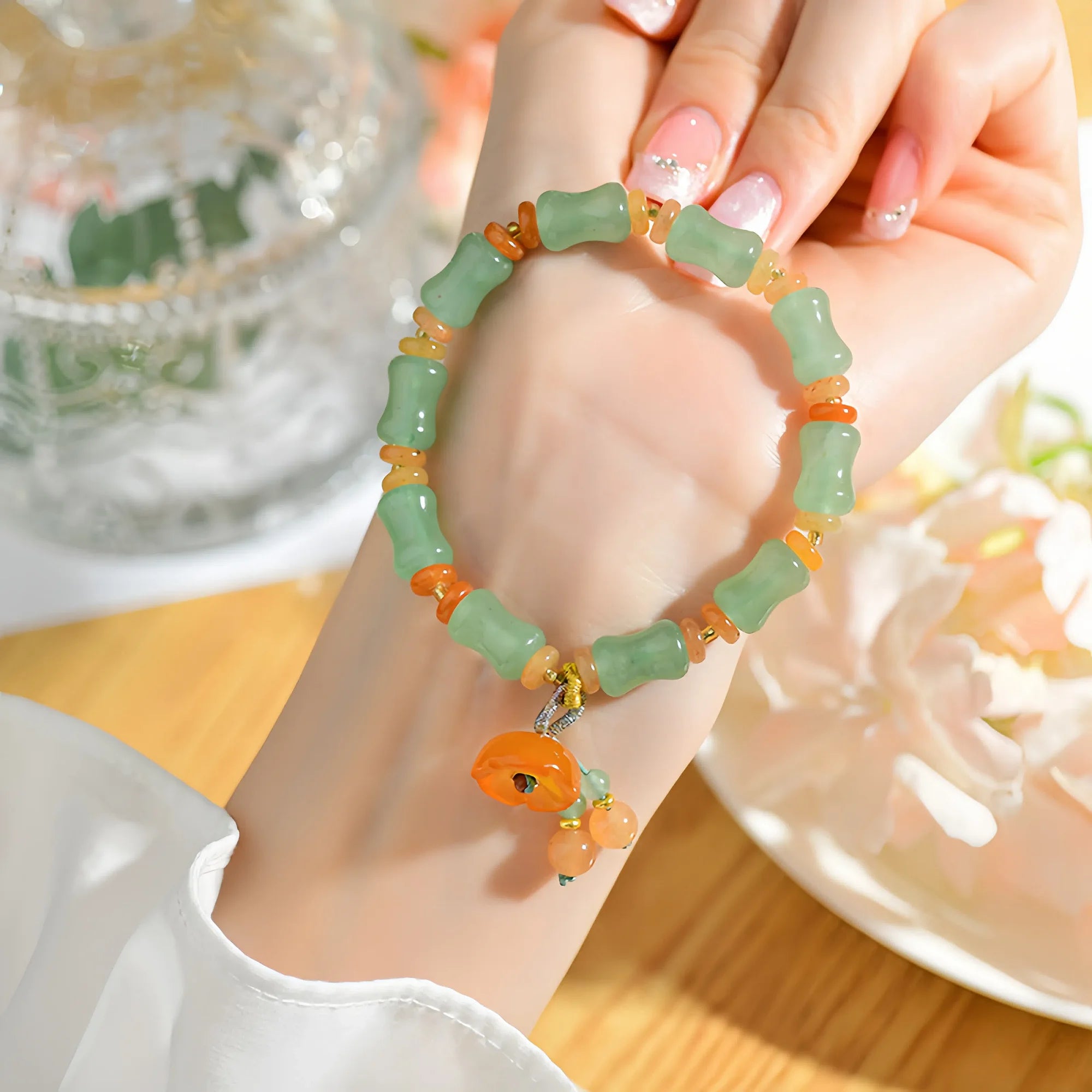 Green Aventurine Lotus Pond Bamboo Bracelet