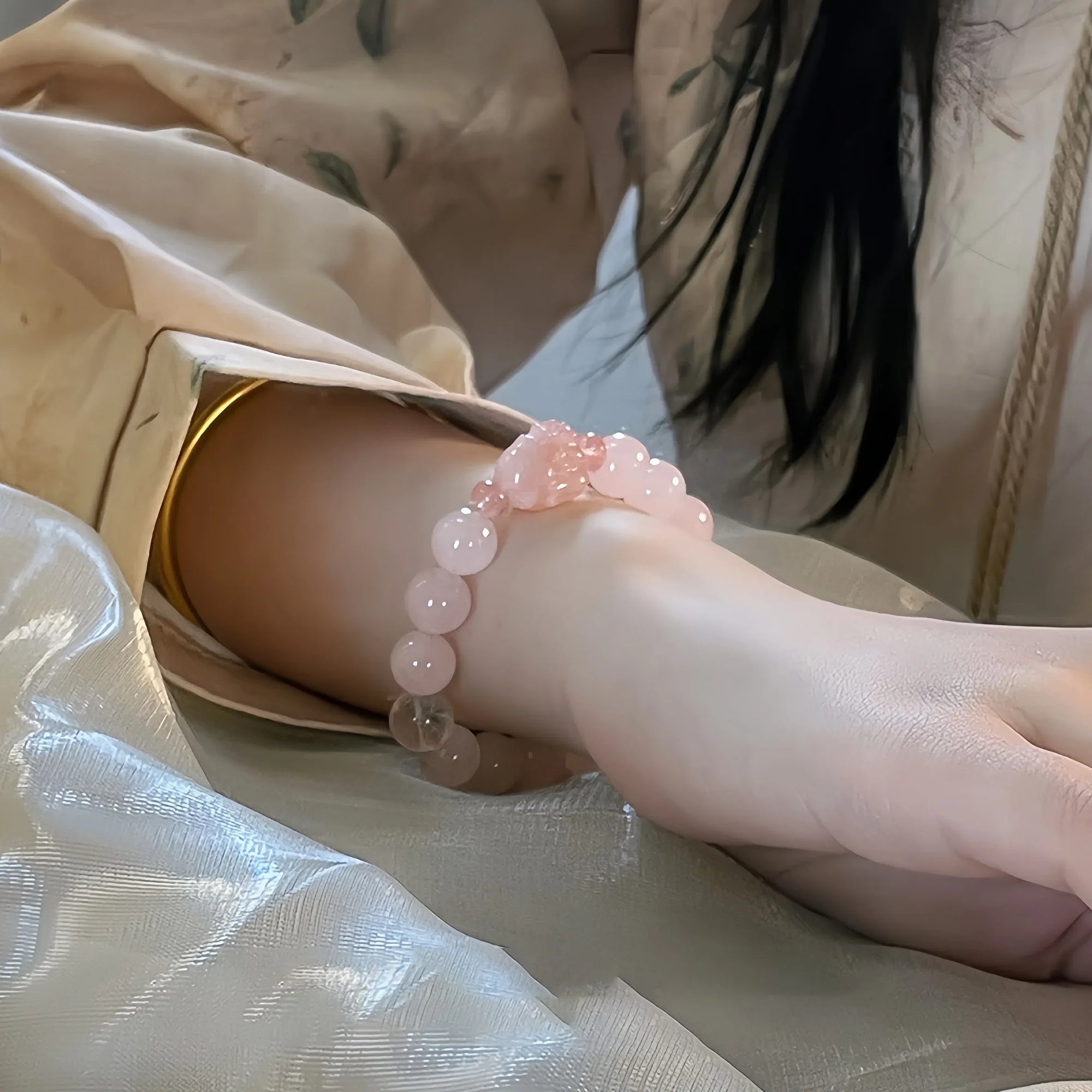 Madagascar Rose Quartz & Watermelon Tourmaline Kitsune Harmony Bracelet