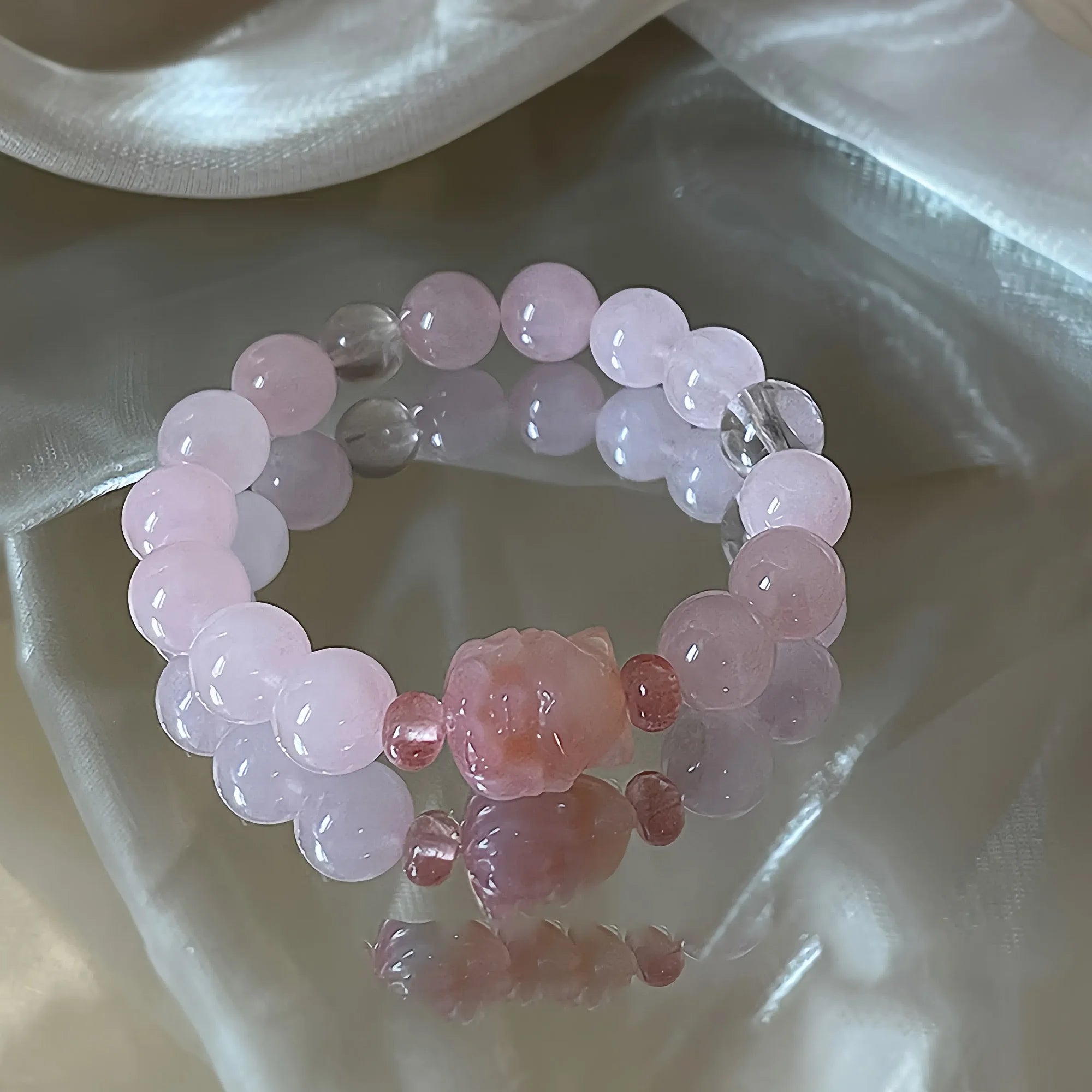 Madagascar Rose Quartz & Watermelon Tourmaline Kitsune Harmony Bracelet
