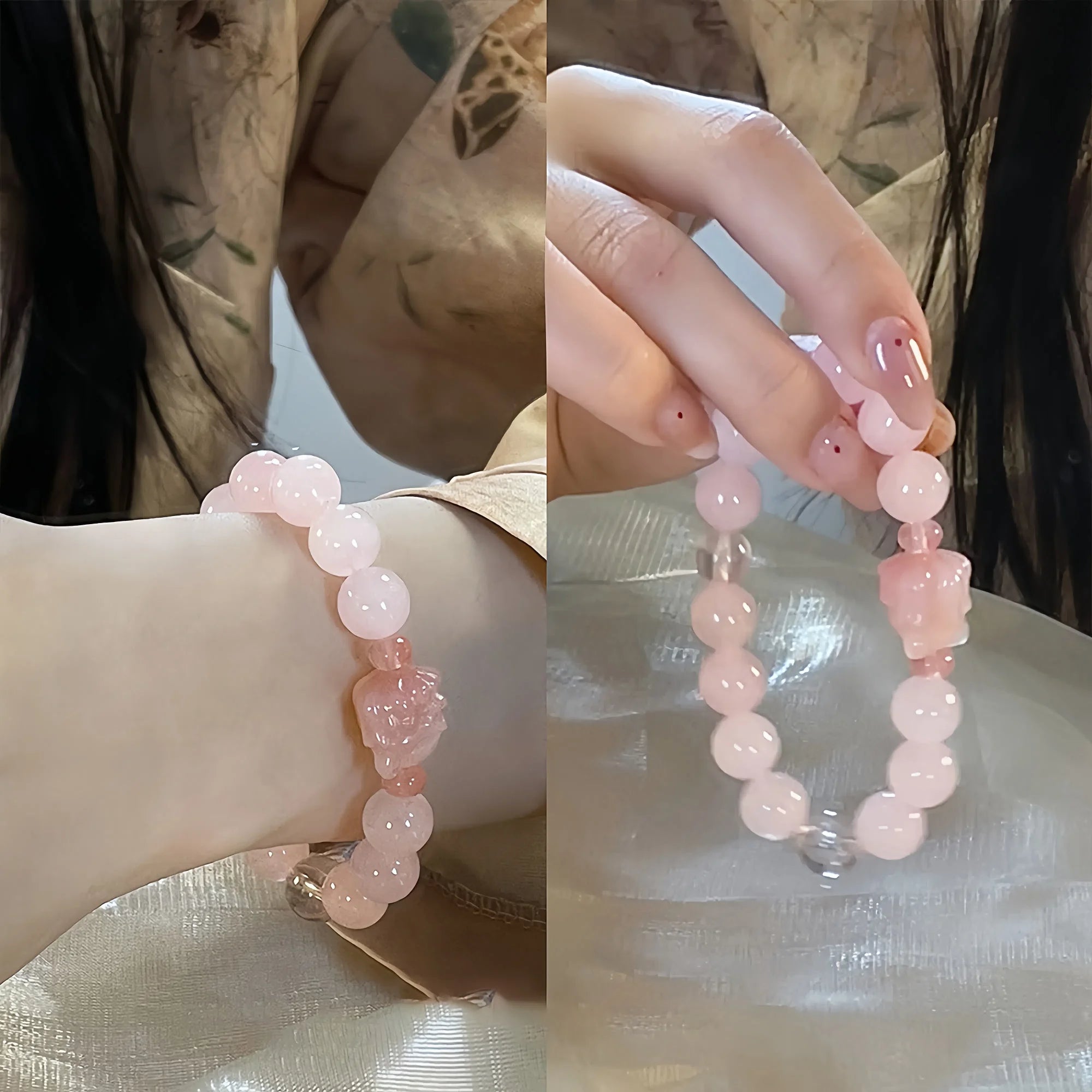 Madagascar Rose Quartz & Watermelon Tourmaline Kitsune Harmony Bracelet