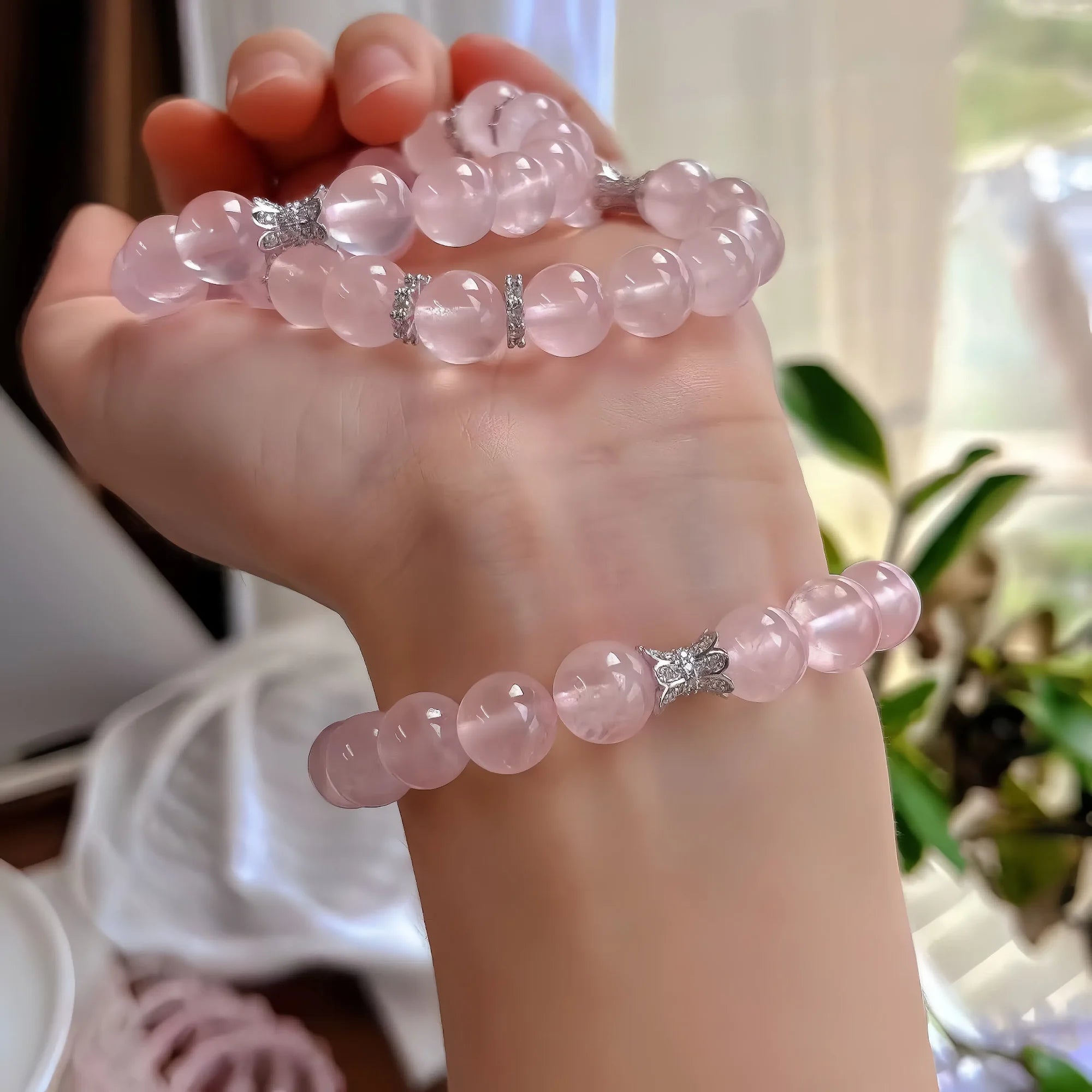 Metamorphosis Rose Quartz Bracelet with Diamond Beads