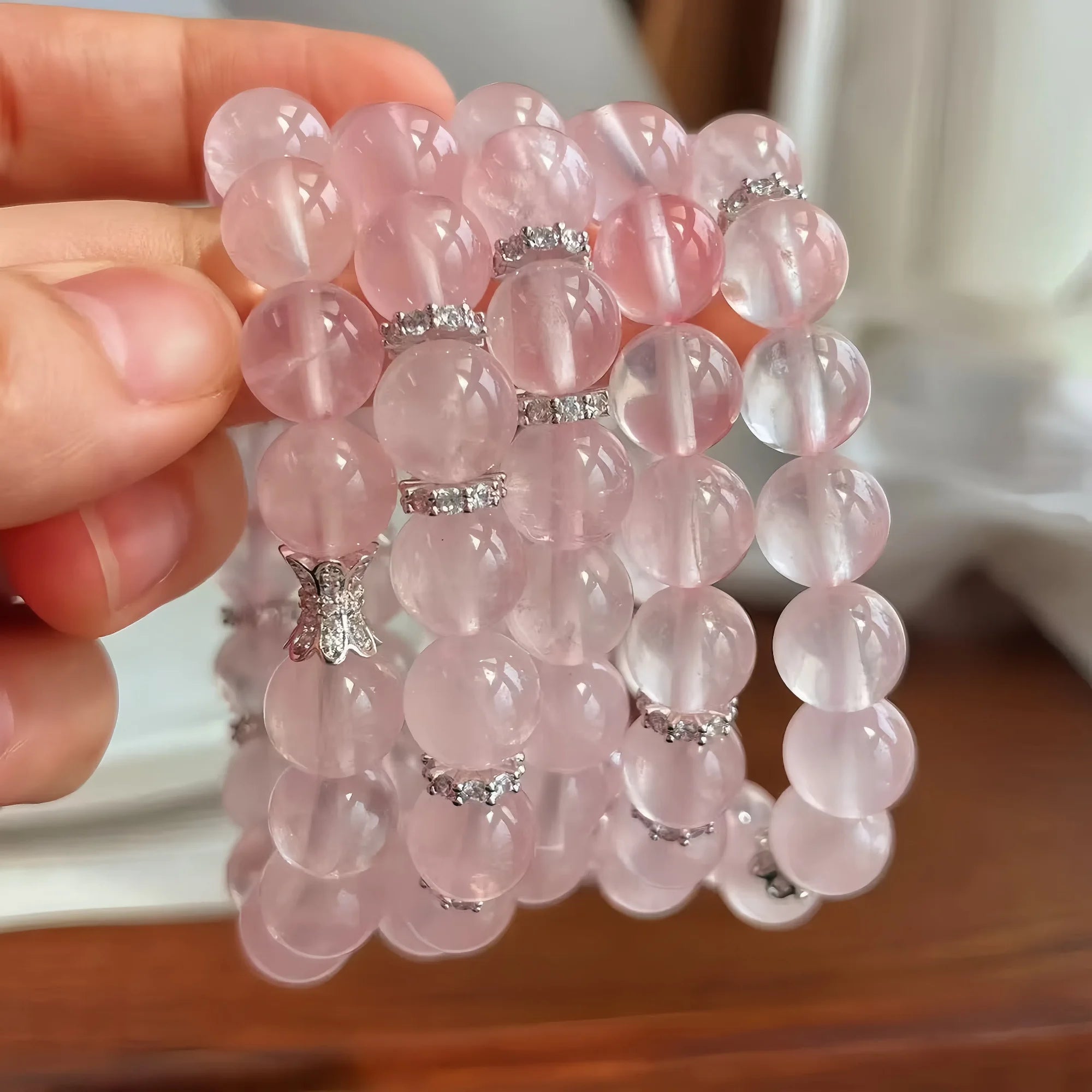Metamorphosis Rose Quartz Bracelet with Diamond Beads
