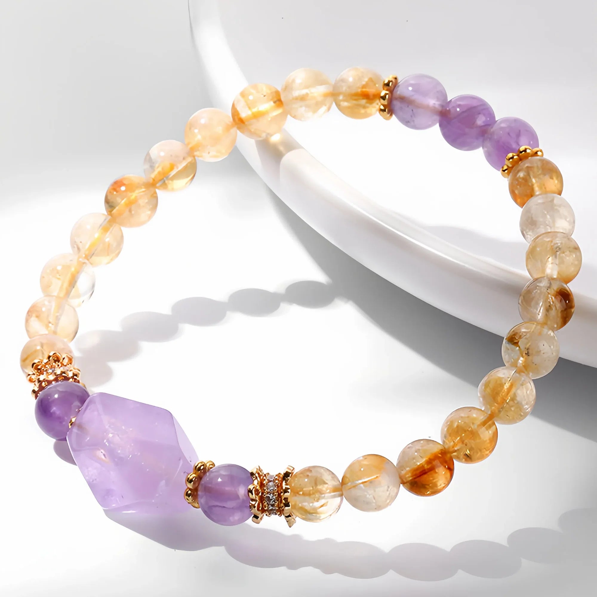 Natural Citrine and Amethyst Chip Bracelet