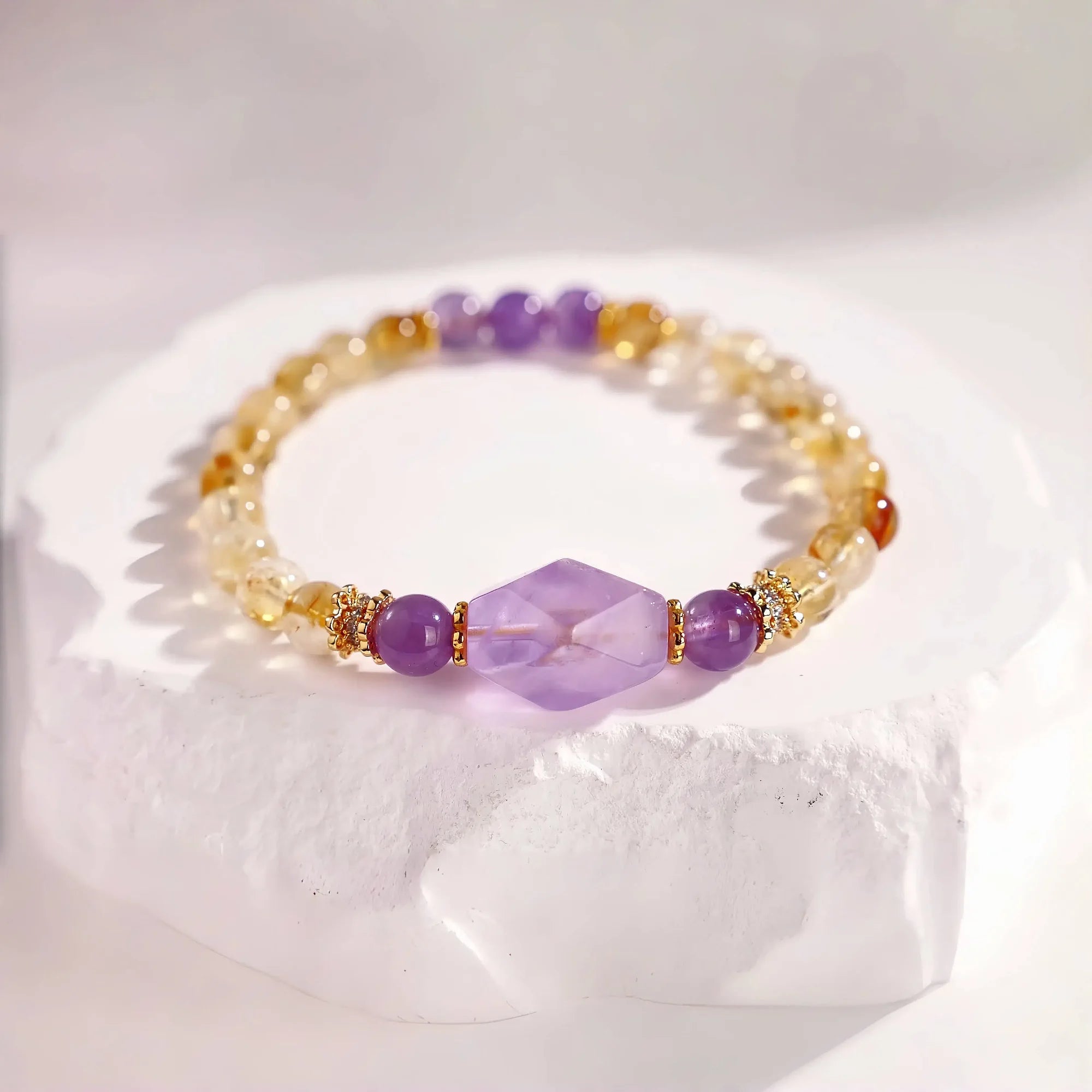 Natural Citrine and Amethyst Chip Bracelet