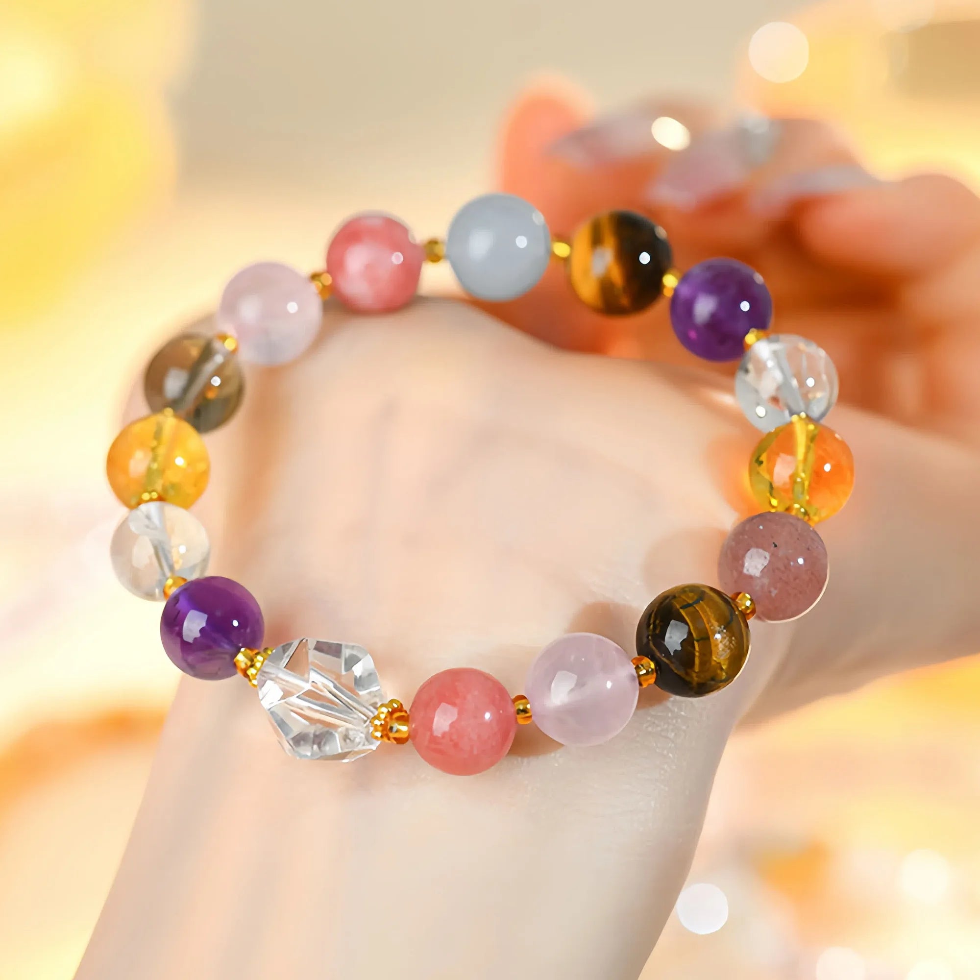 Natural Crystal Healing Bracelet with Multi-Stone Beads