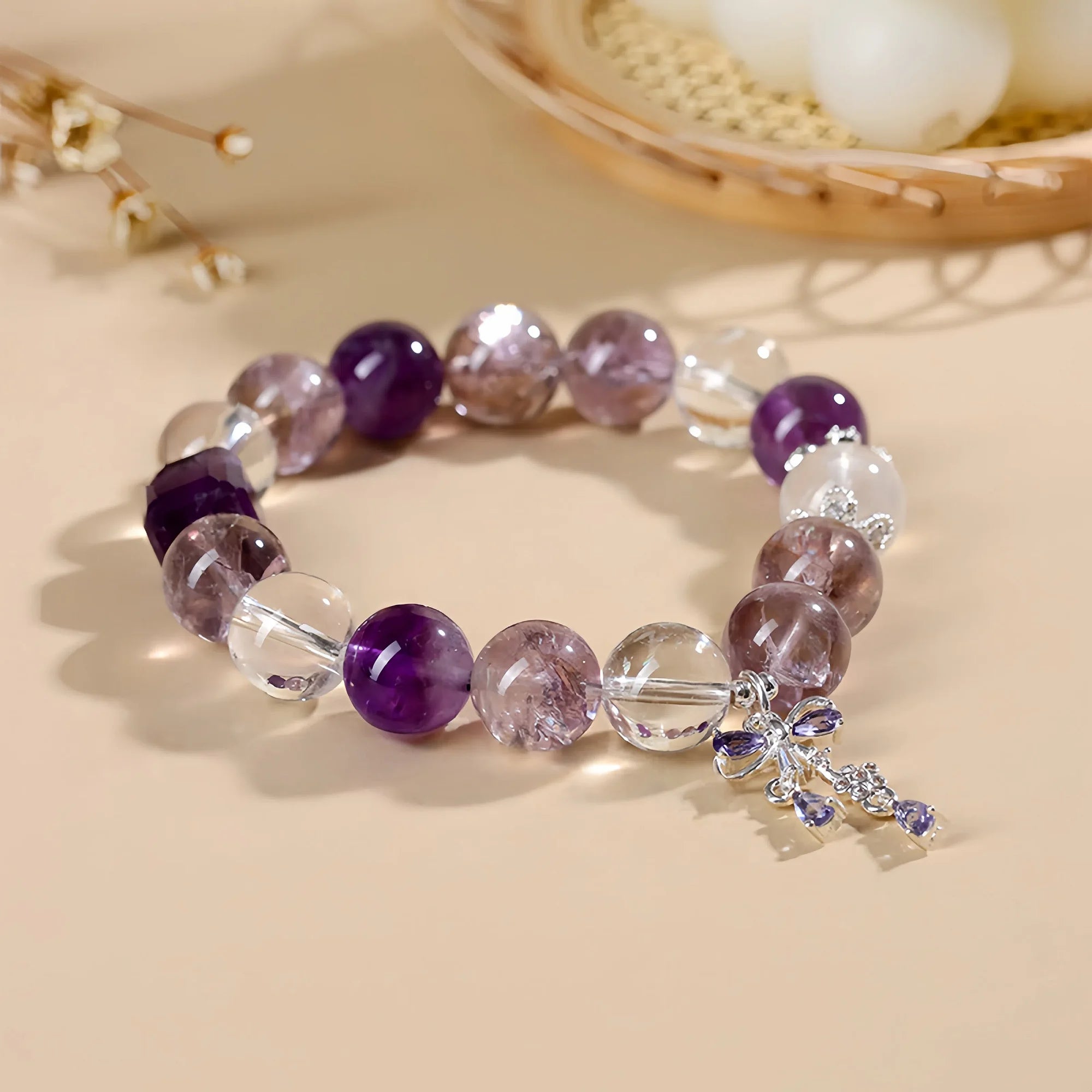 Natural Crystal Stretch Bracelet Amethyst Clear Quartz Citrine