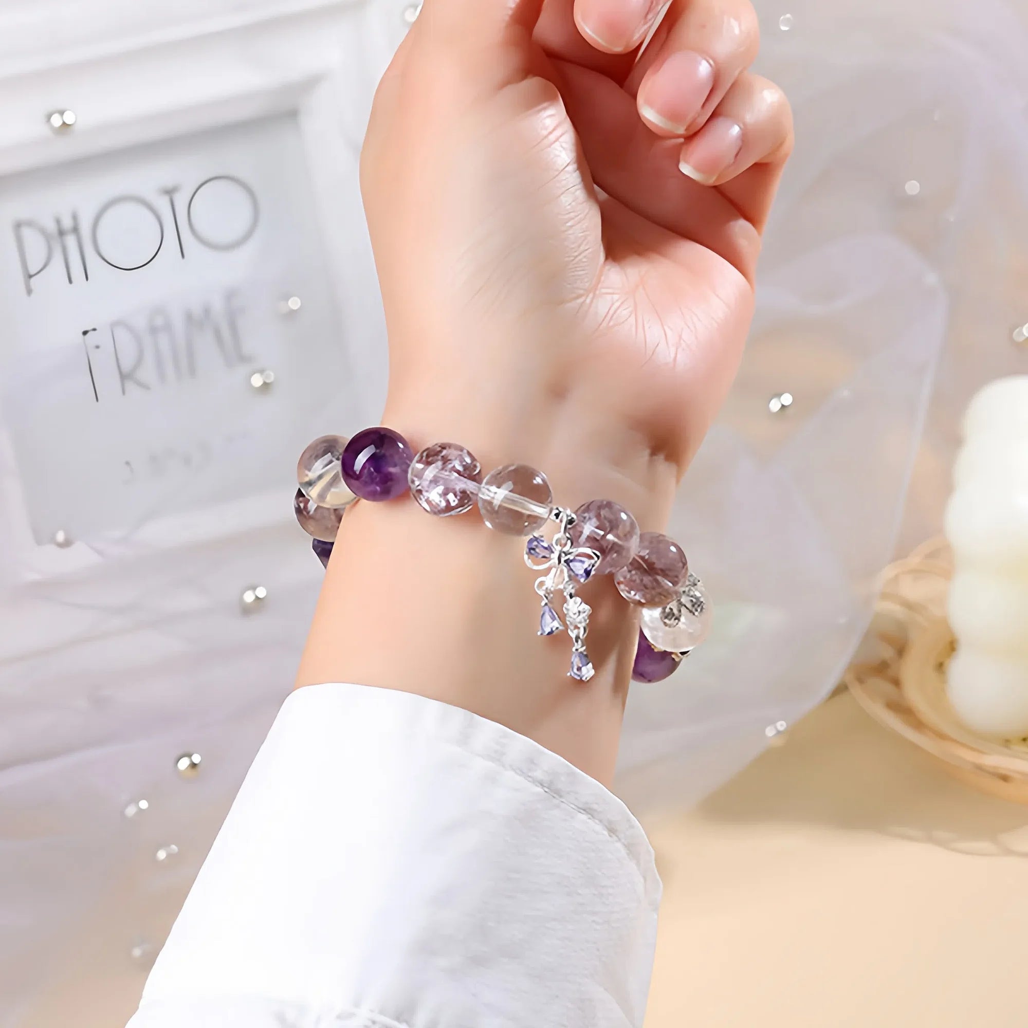 Natural Crystal Stretch Bracelet Amethyst Clear Quartz Citrine