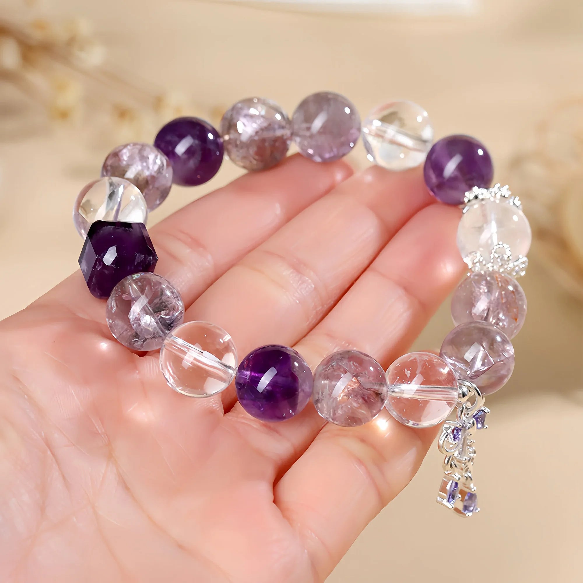 Natural Crystal Stretch Bracelet Amethyst Clear Quartz Citrine