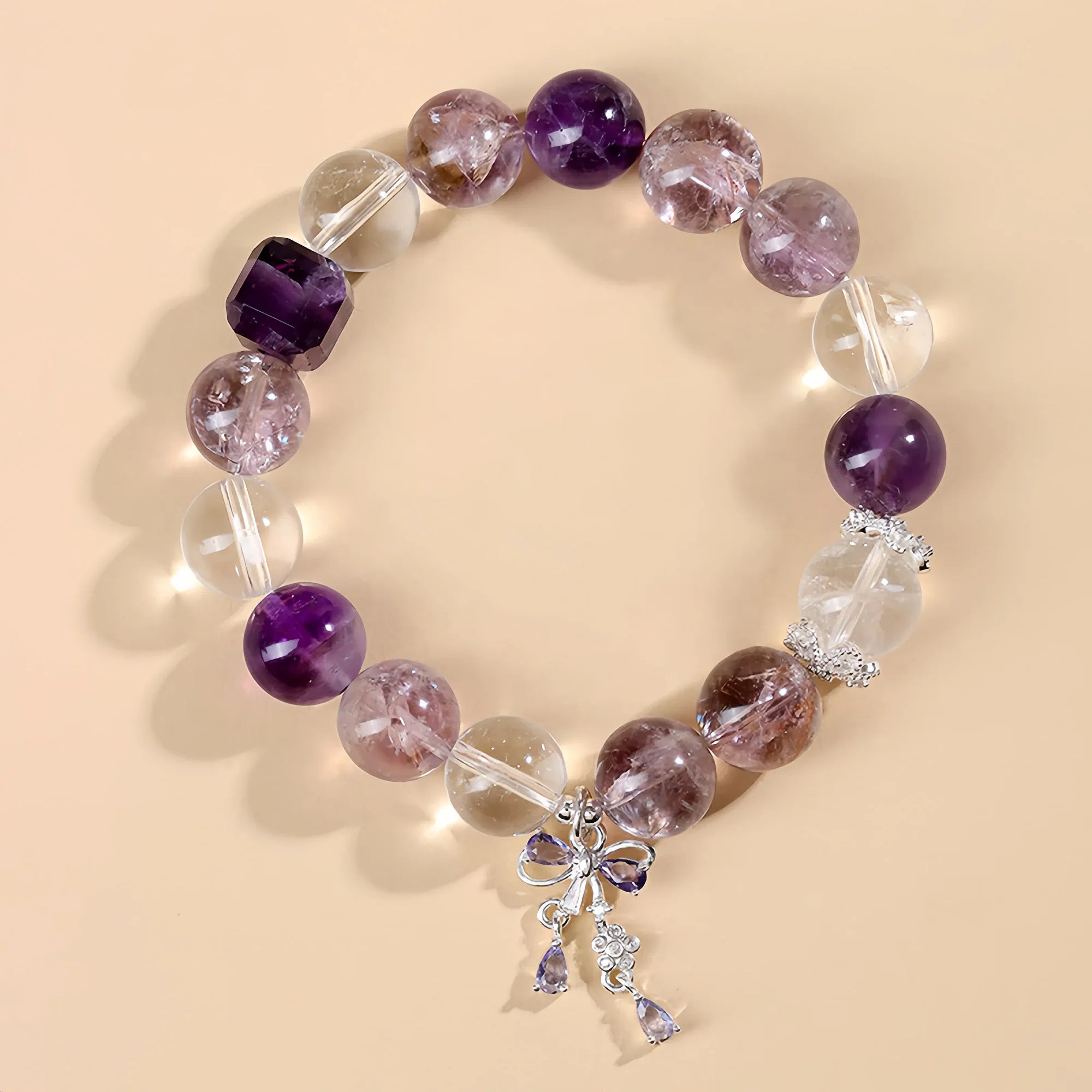 Natural Crystal Stretch Bracelet Amethyst Clear Quartz Citrine