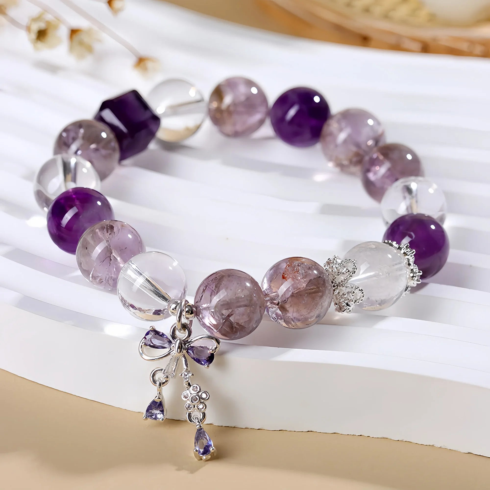 Natural Crystal Stretch Bracelet Amethyst Clear Quartz Citrine