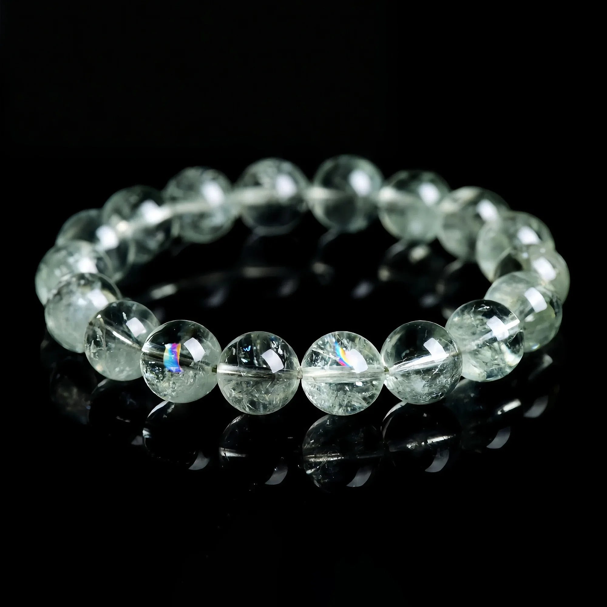 Natural Green Azeztulite Round Bead Bracelet for Spiritual Healing