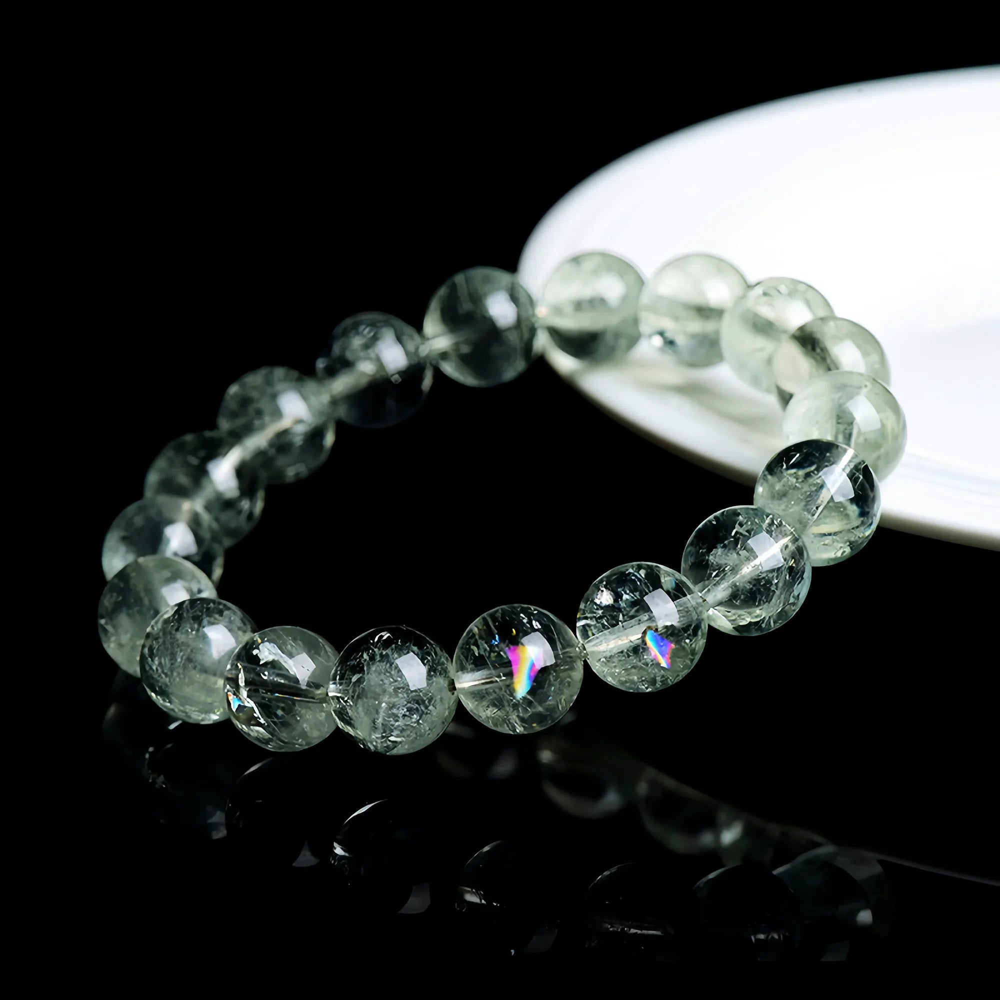 Natural Green Azeztulite Round Bead Bracelet for Spiritual Healing