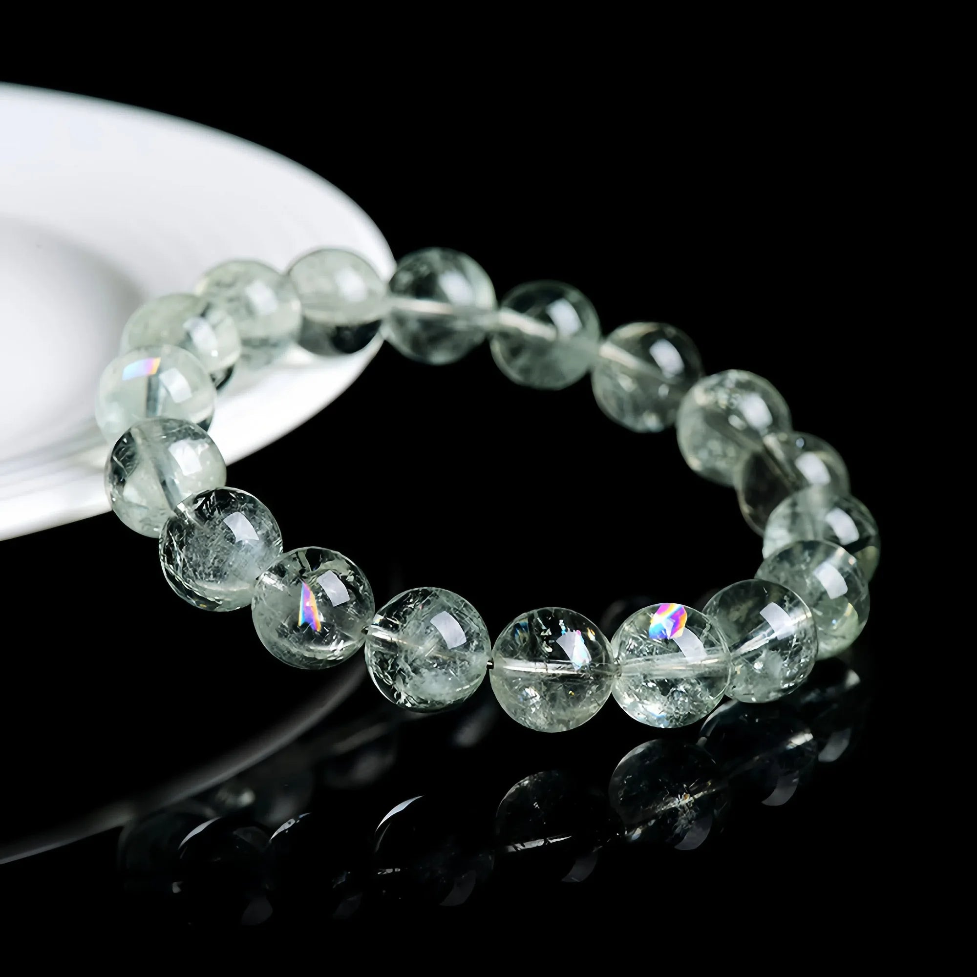 Natural Green Azeztulite Round Bead Bracelet for Spiritual Healing