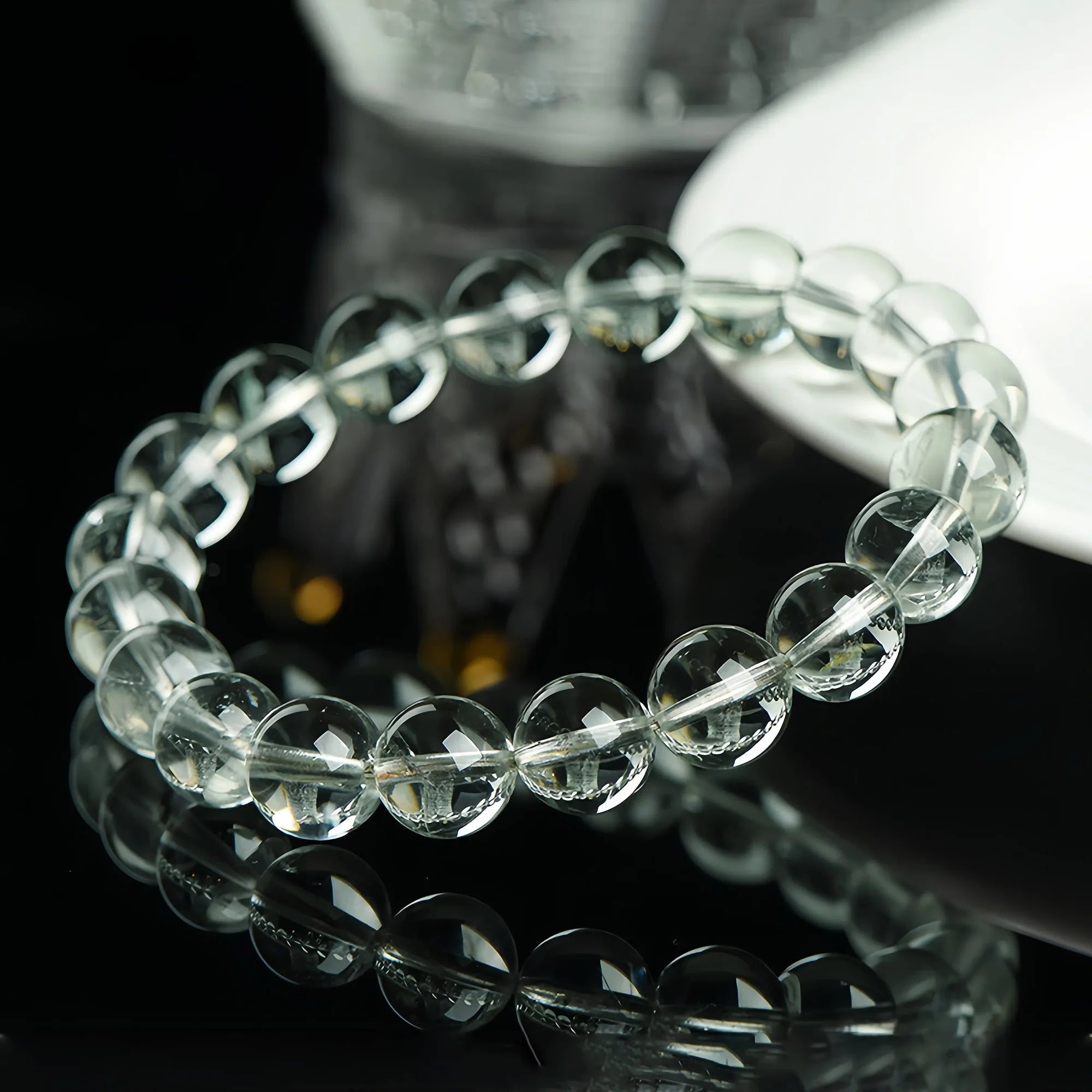 Natural Green Azeztulite Round Bead Bracelet for Spiritual Healing