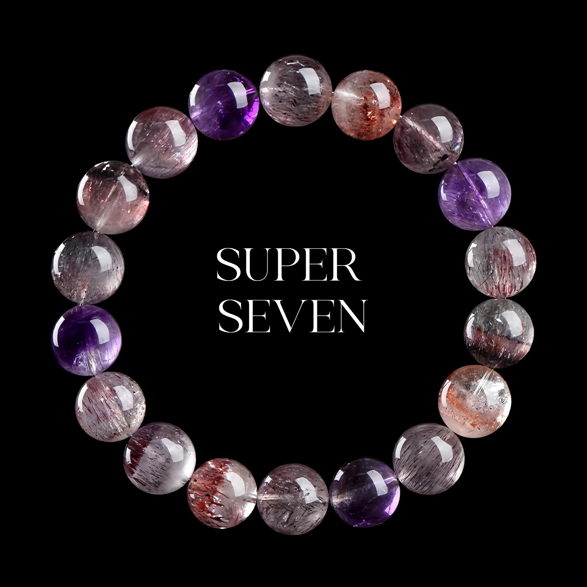 Natural Super Seven Crystal Round Bead Bracelet